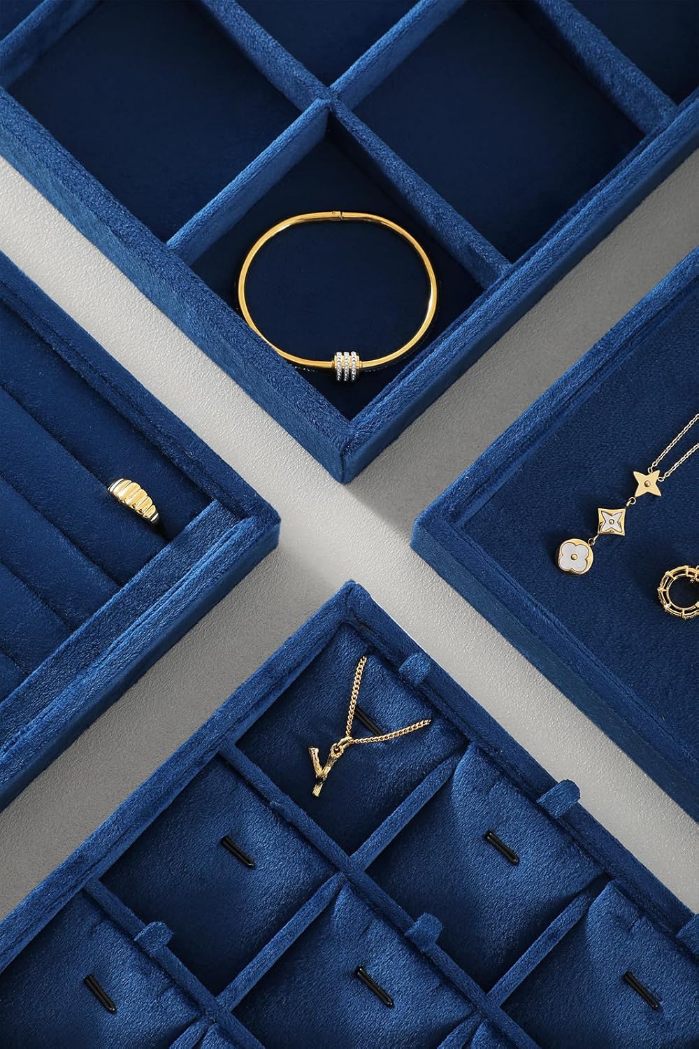 Jewelry Organizers And Storage, Velvet Jewelry Trays,Premium Flat Watch Tray,Luxury Jewelry Display For Vendors,Blue Necklace Display For Selling