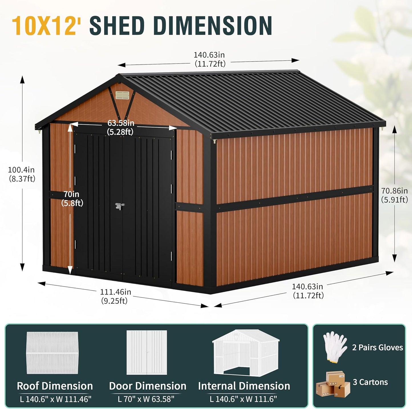 10x12 Ft Outdoor Metal Shed, Storage Garden Shed with Lockable Doors & Vent, Extra Large Multi-Used Shed for Backyard, Patio, Lawn and Tool & Bicycle Storage