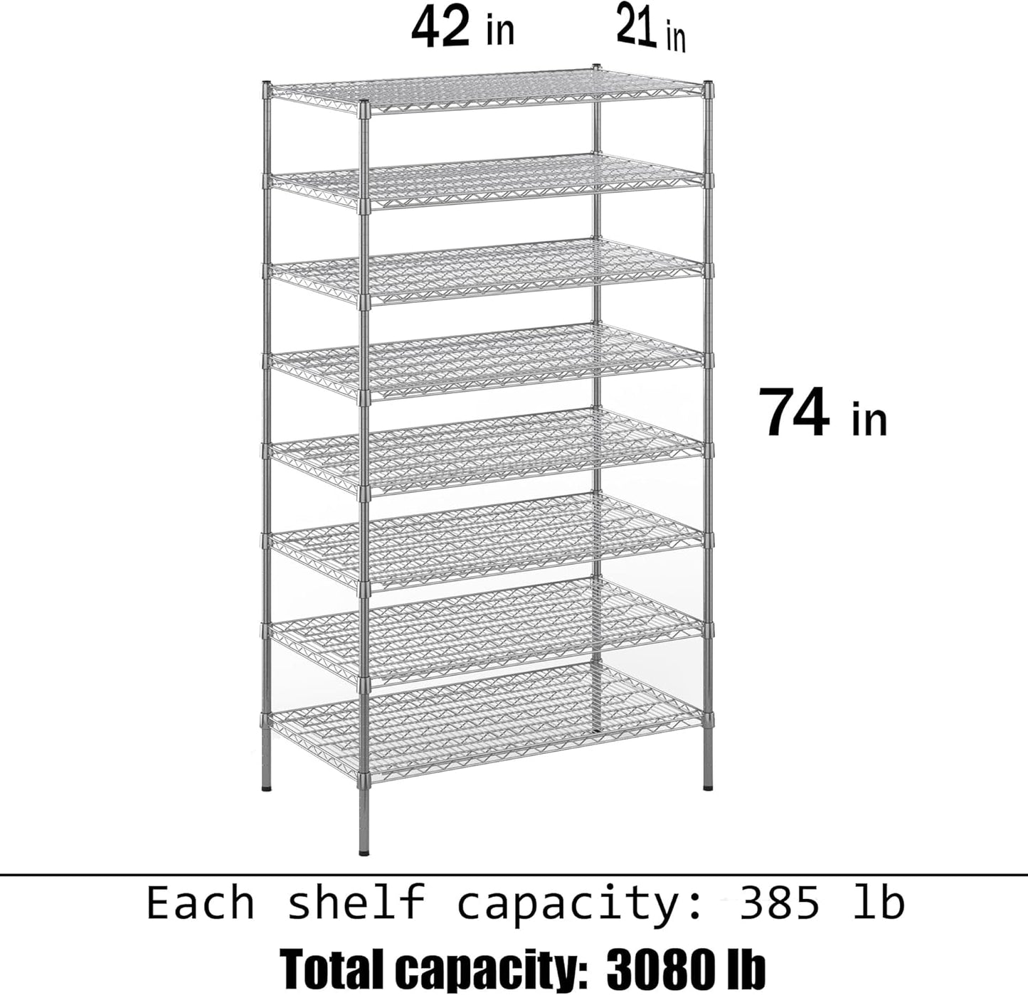 21" Deep x 42" Wide x 74" Height Wire Shelving Kit | 8-Tier | NSF Commercial Storage Rack Unit