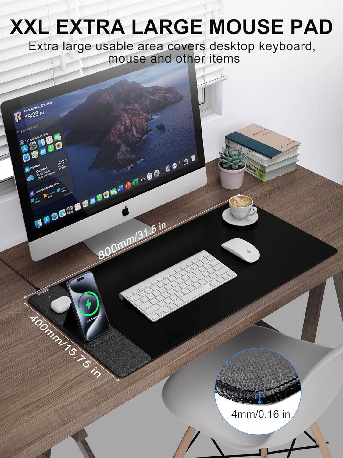 TopMade Mouse Pad with 15W Wireless Charging & Phone Holder, 31.5" x 15.75" XXL Large Desk Pad, Waterproof Gaming Mousepad Home Office Desk Mat (Includes 20W PD Power Adapter & 6.56ft Woven Cable)