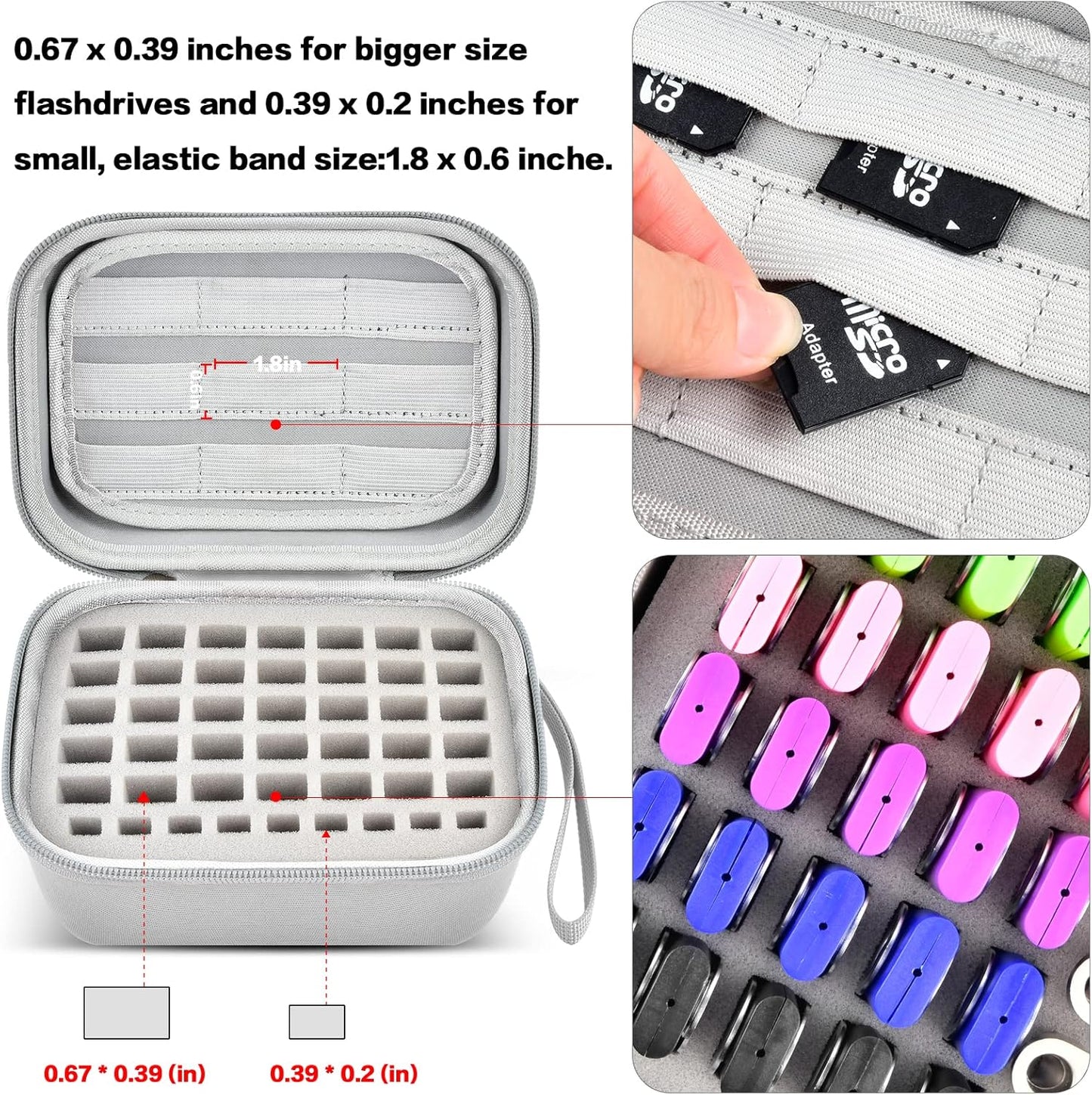 Comecase USB Flash Drive Case, Thumb Drive, Memory Card SD SDXC SDHC Card Holder Organizer, Electronic Accessories Storage Bag for SanDisk/SamData/Samsung/TOPESEL/PNY/Memory Stick/YubiKey - Grey