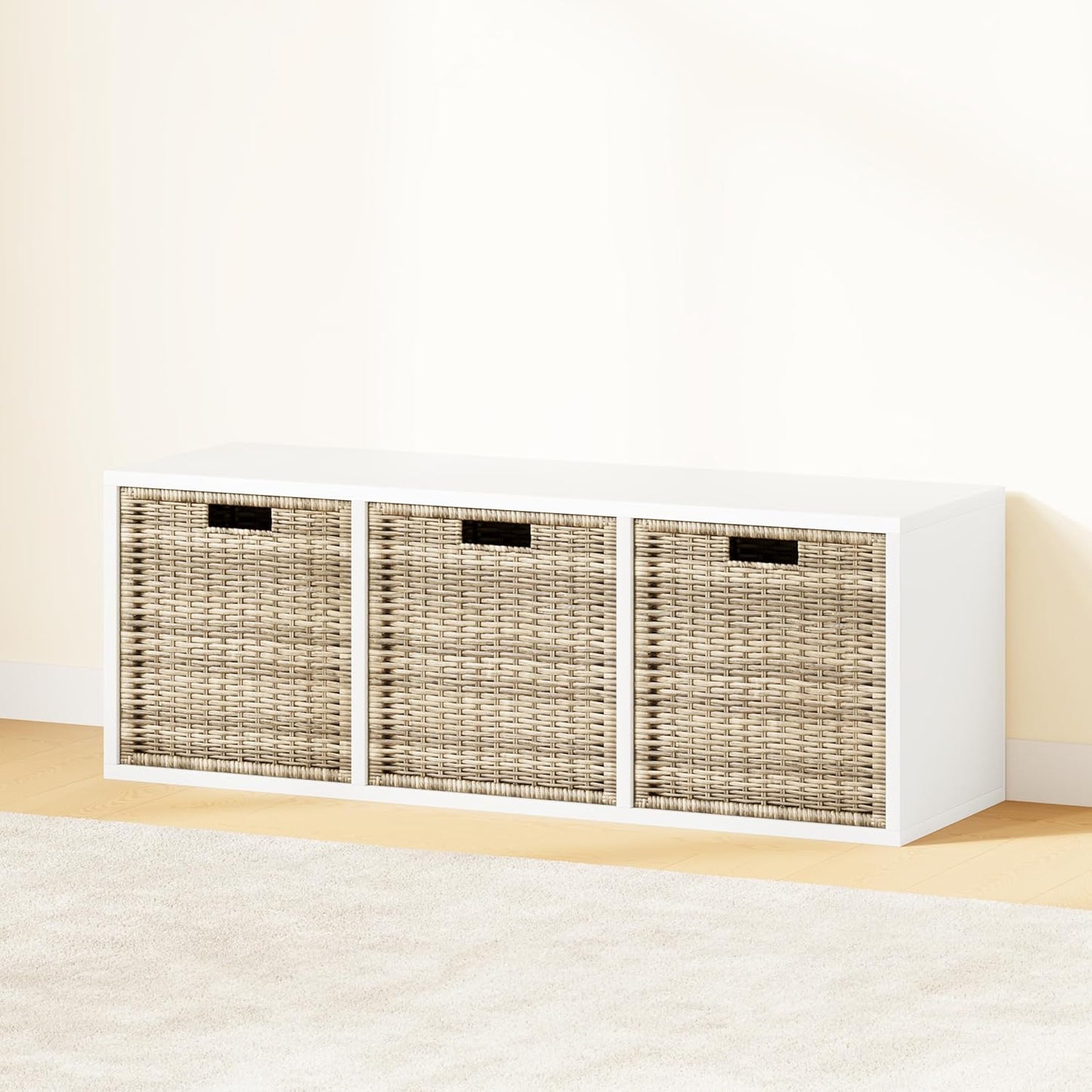 IOTXY DIY Modular Cube Bookcase - CubeXY Customizable Stackable Expandable Basic Shelving Units, 3-Cube Wooden Open Bookshelf for Fabric Storage Bin Organizer, White