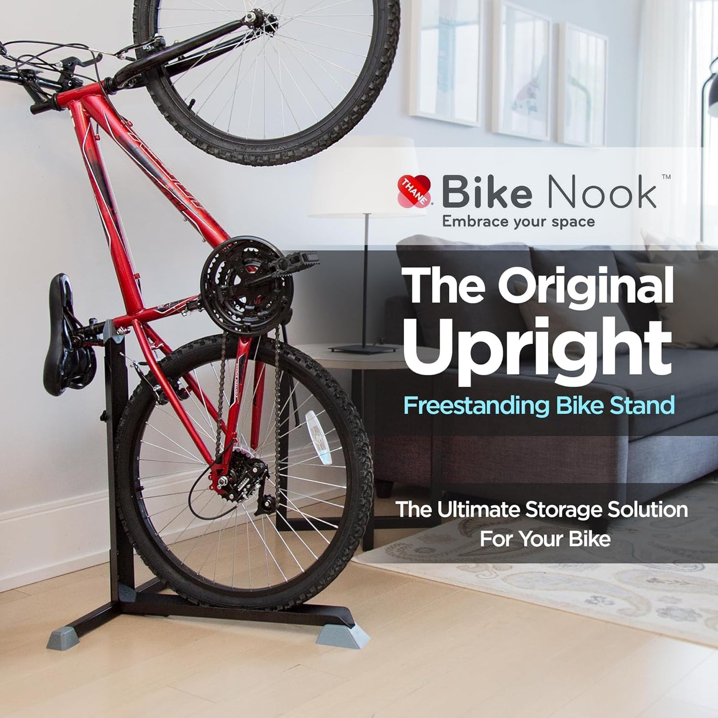 Bike Nook Bike Stand & Vertical Storage Rack - The Original Vertical Bicycle Floor Stand for Garage Storage, Indoor and Outdoor - Perfect Bike Accessories for Small Spaces with No Drilling