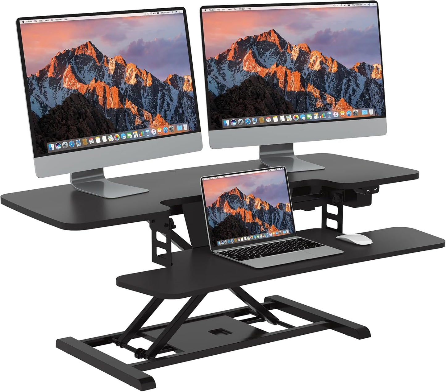 SANODESK 42" Electric Standing Desk Converter, Height Adjustable Riser for Office Home,Dual Monitor and Laptop Workstation with Large Keyboard Tray, Black Color