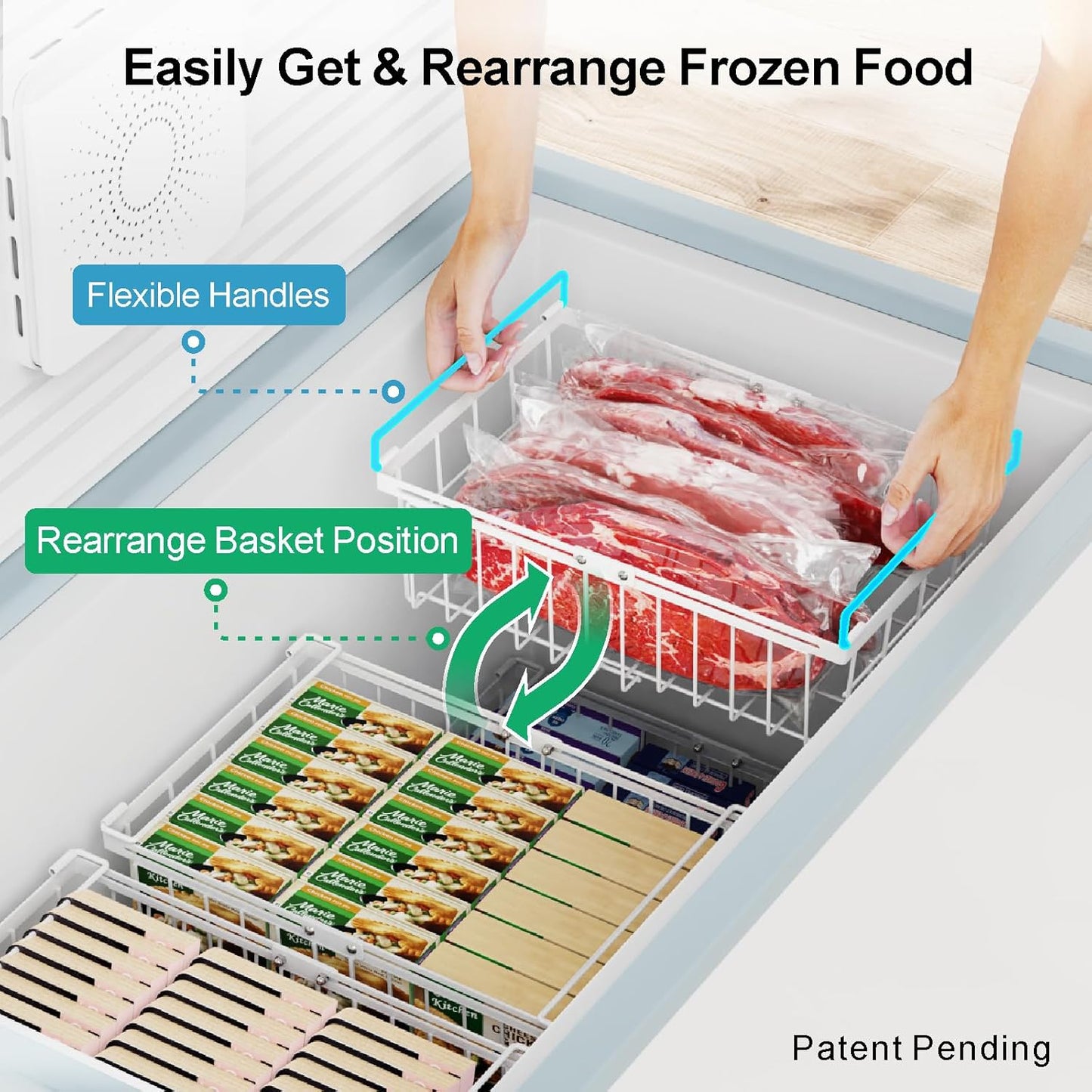iSPECLE Freezer Organizer Bins - Fit 10 to 20 Cu Ft Chest Freezer, 2 Pack Large Expandable Stackable Deep Freezer Organizer Bins Sort and Easily Get Food without Digging in the Freezer, White