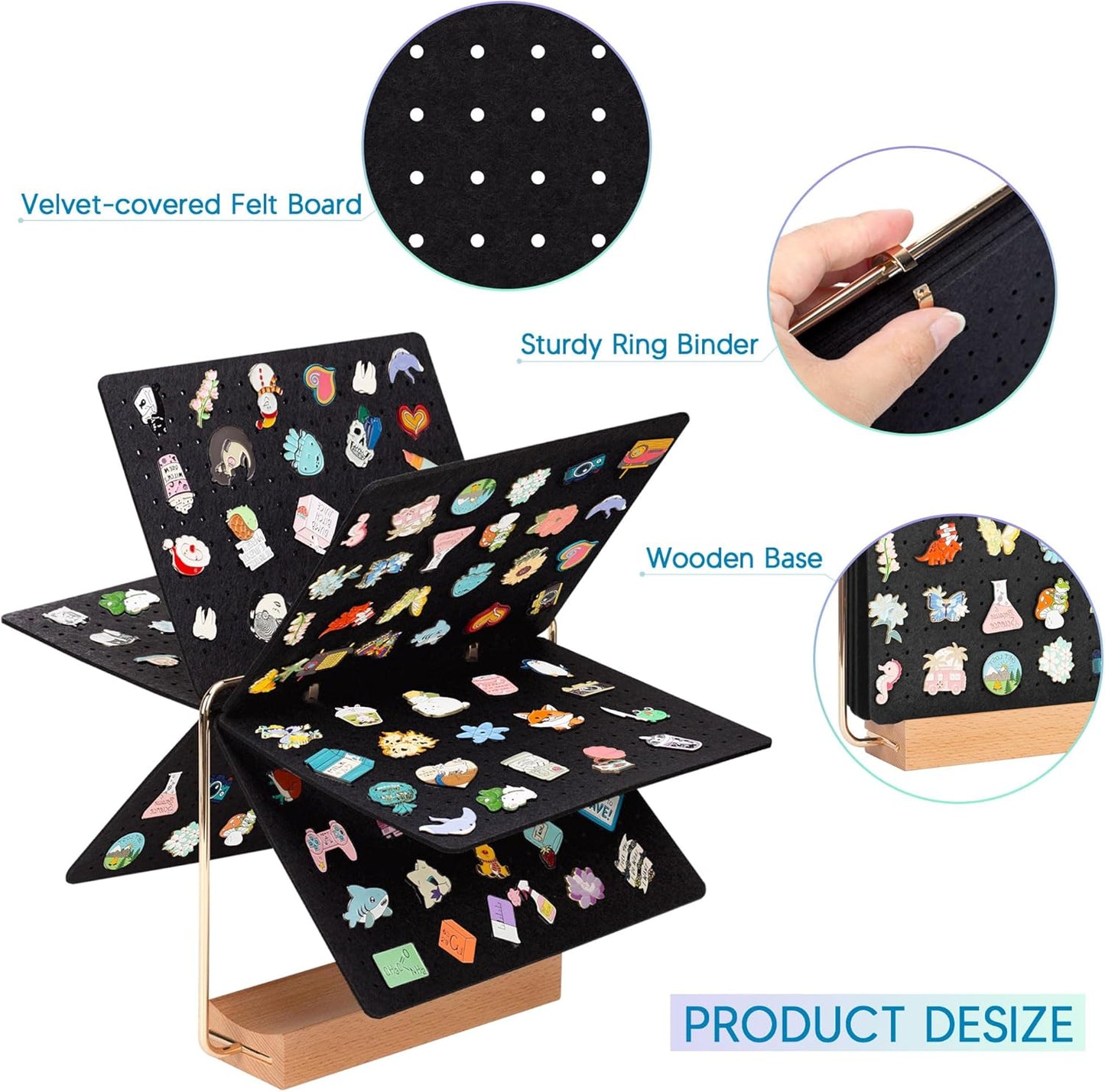 Pacmaxi Pin Display Organizers, Brooch Pin Holder, Enamel Pin Display Pages for Store 180+ Pins, Pin Collection Storage Calendar Wooden Stand with 6 Pages (Not Include Any Accessories) (Color)
