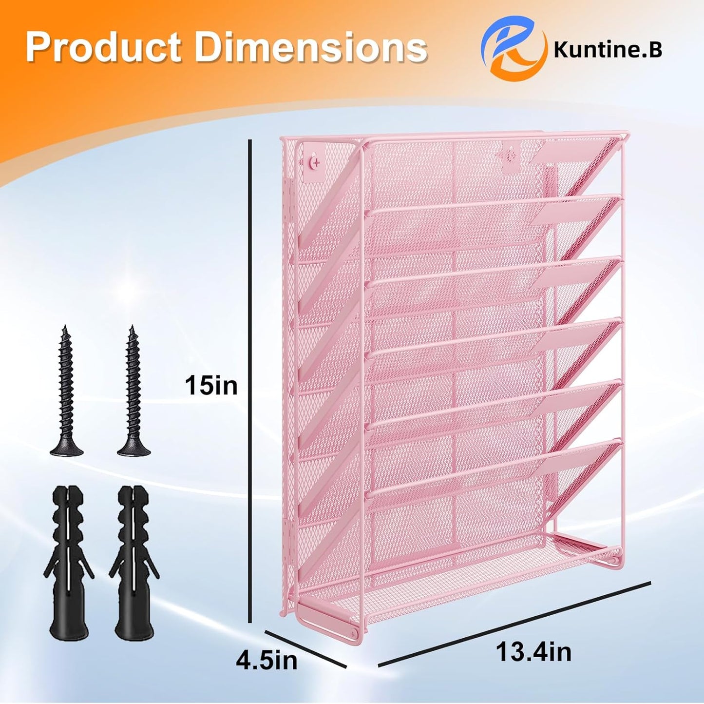 Kuntine.B Wall File Organizer Hanging Magazine Holder (Pink, 7 Tier)