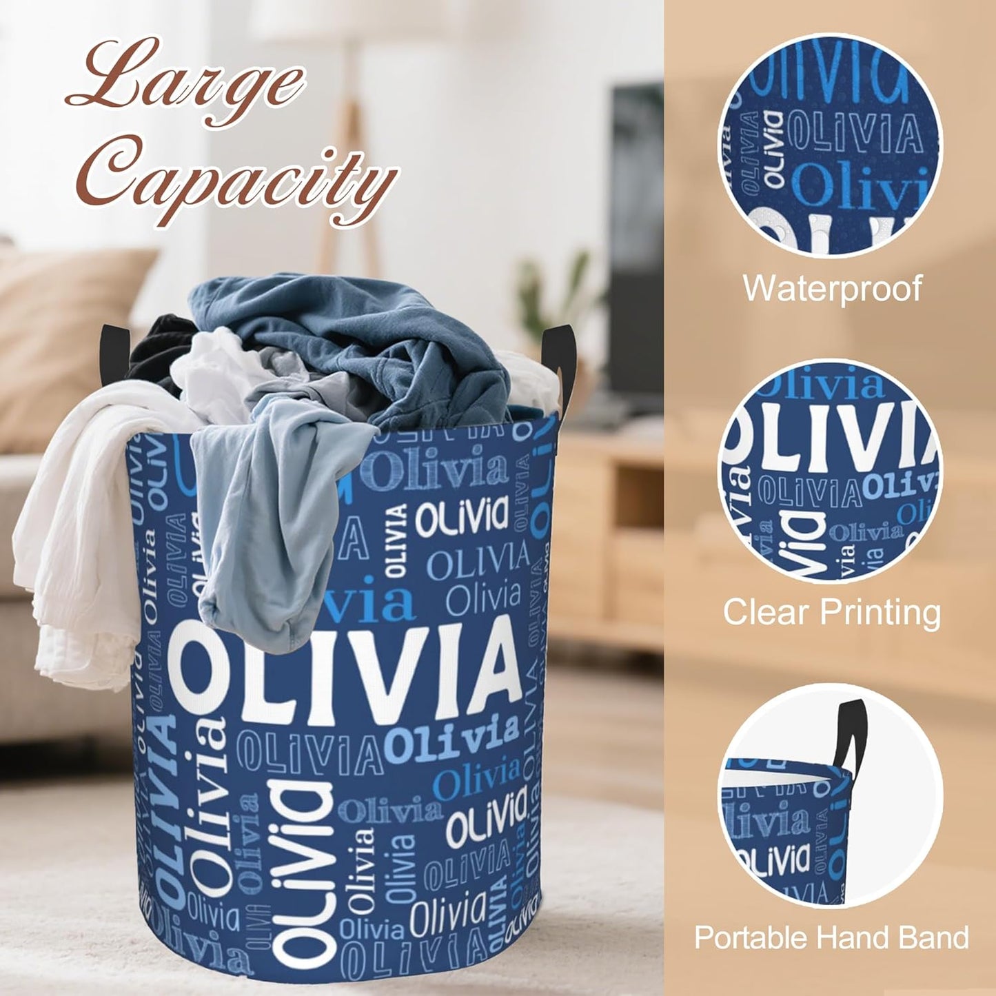 Custom Name Laundry Hamper, Personalized Laundry Basket with Name for Boys Girls Men Women Kids, Customized Name Dirty Clothes Basket Gifts for Clothes Toy Bedroom Bathroom Laundry Room Dorm