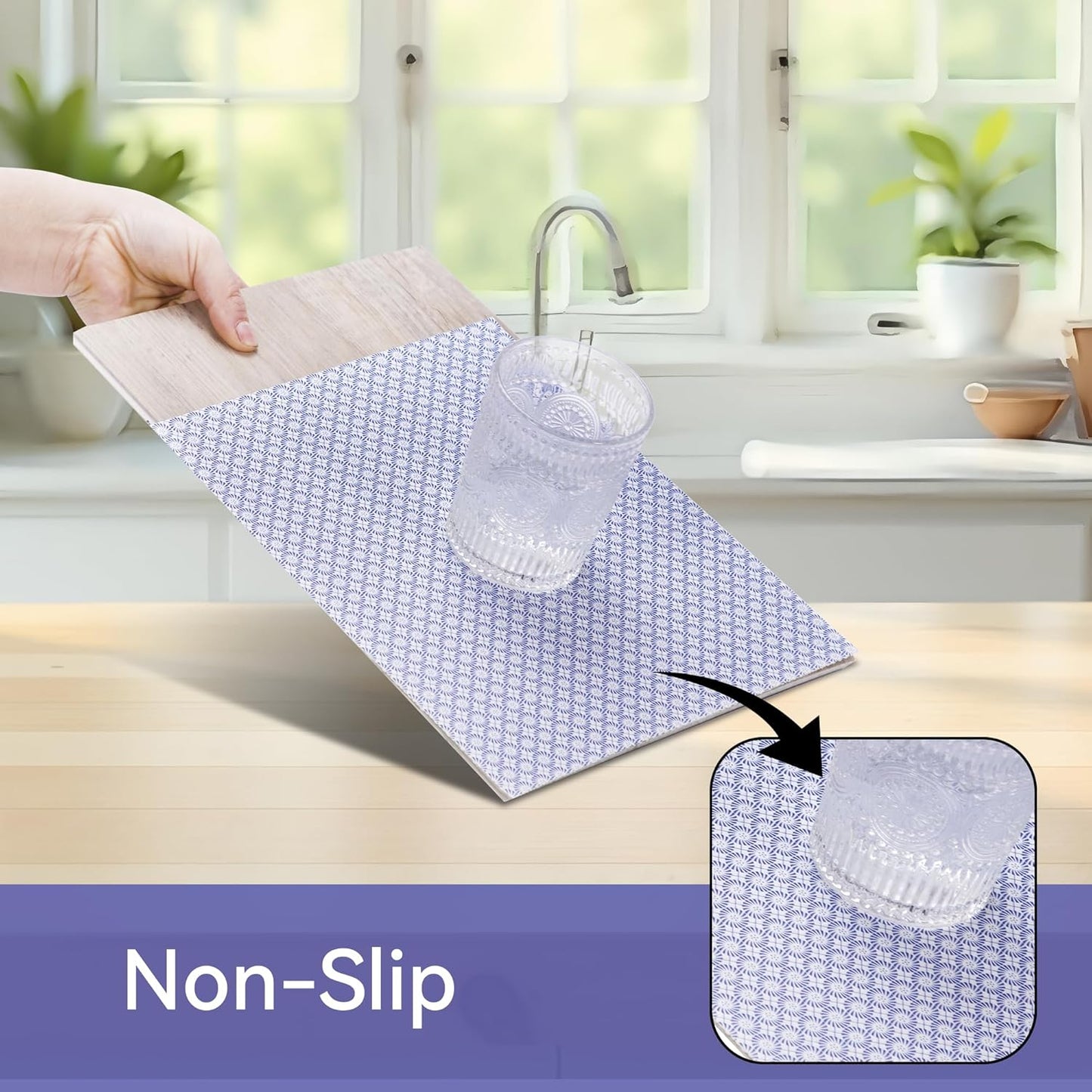 FIFTY FEET 12"x120" Non-Adhesive Shelf Liner for Kitchen Cabinets and Drawers, Washable Non-Slip PVC Cabinet Liner (Blue Circle)(1 Roll)