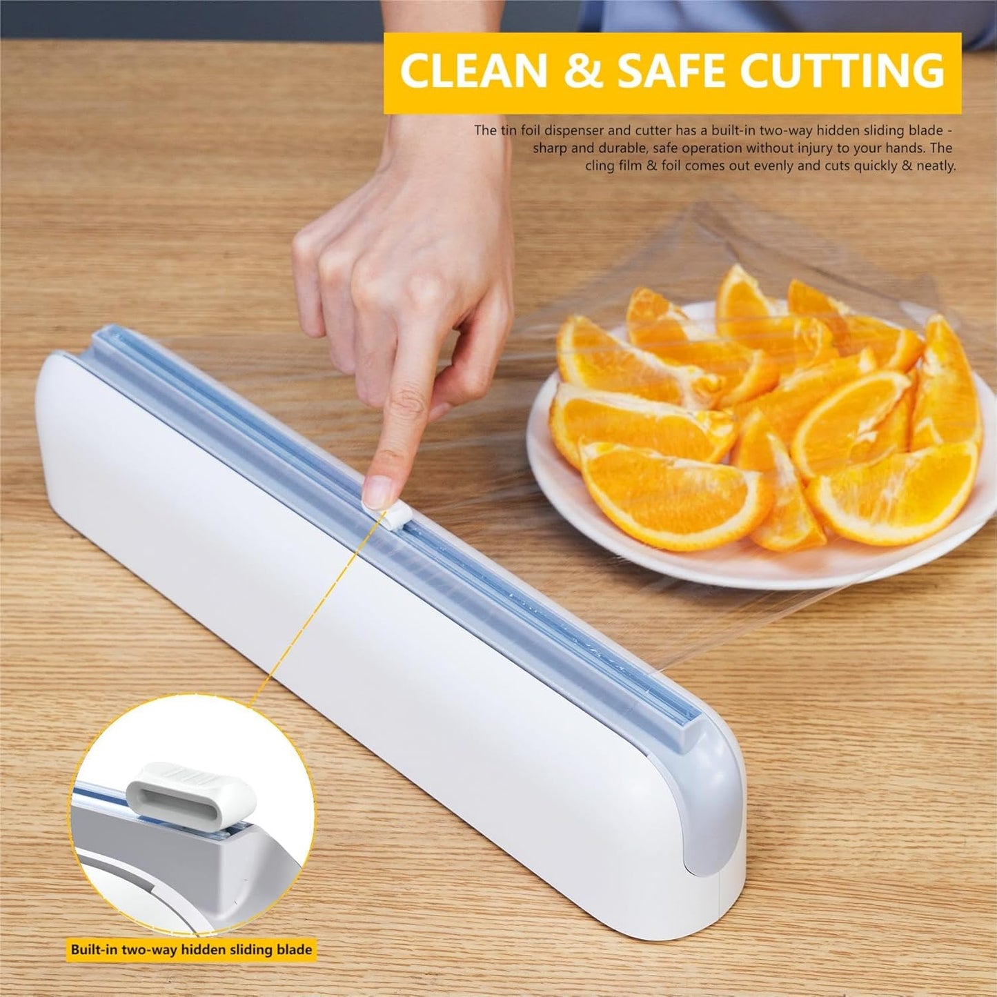 Aluminum Foil & Plastic Wrap Dispenser with Cutter - Easy One-Hand Operation, Space-Saving Kitchen Organizer for Worktops & Cabinets, Magnetic Cling Film Dispenser - Fits 12" Rolls, Gray
