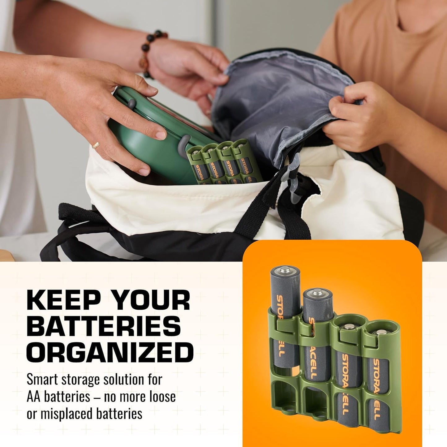 Storacell by Powerpax Slimline AA Battery Storage Caddy, Military Green - Holds 4 Batteries (Not Included)