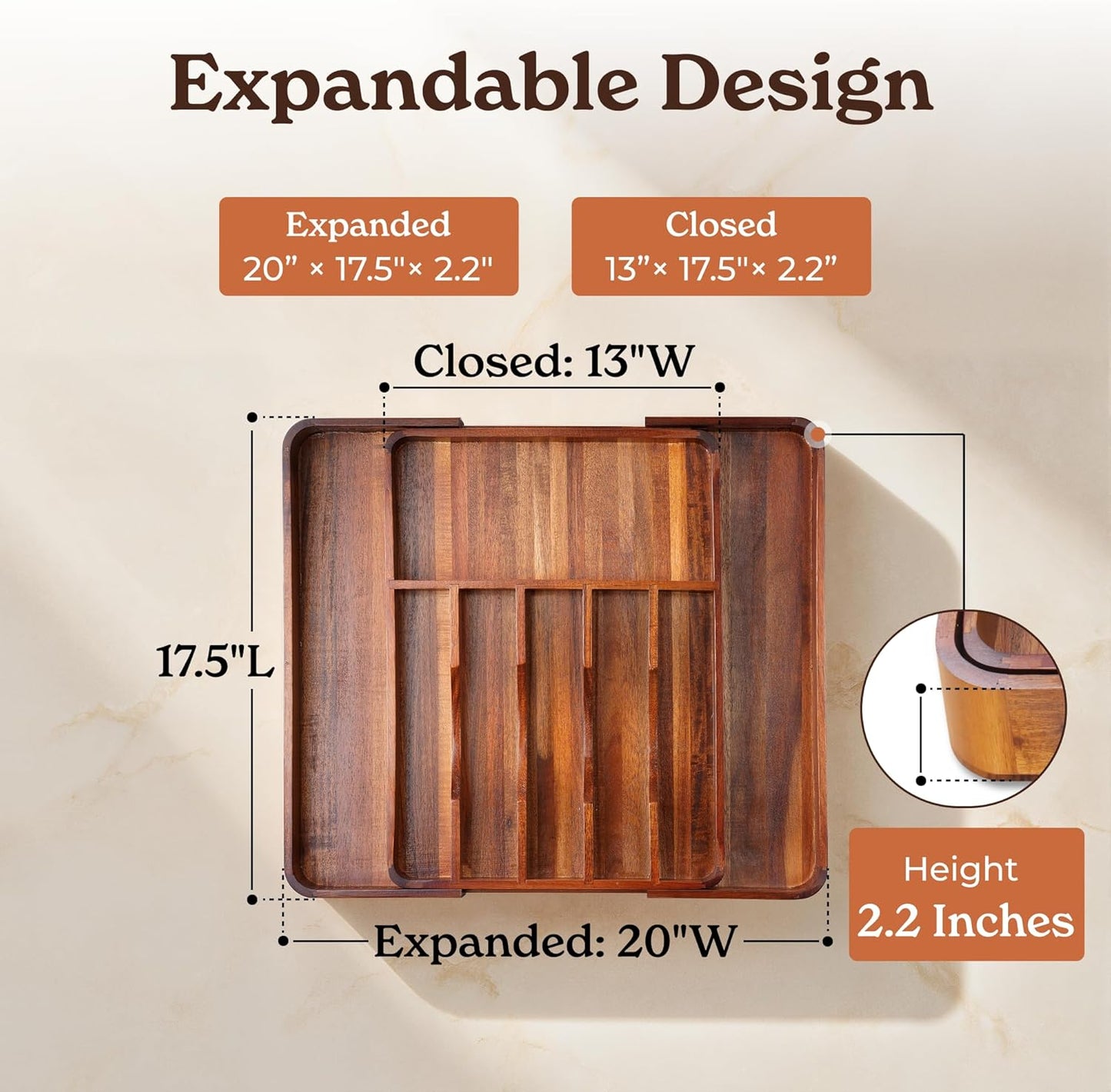 SMIRLY Silverware Drawer Organizer – Bamboo Kitchen Drawer Organizer, Adjustable Utensil Holder and Cutlery Tray, Drawer Dividers for Flatware and Kitchen Utensils