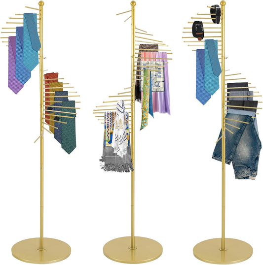 Floor Standing Belt Hanger Tie Rack, Retail Display Tie Scarf Rack, Belt Display Stand (Victorian, Gold)