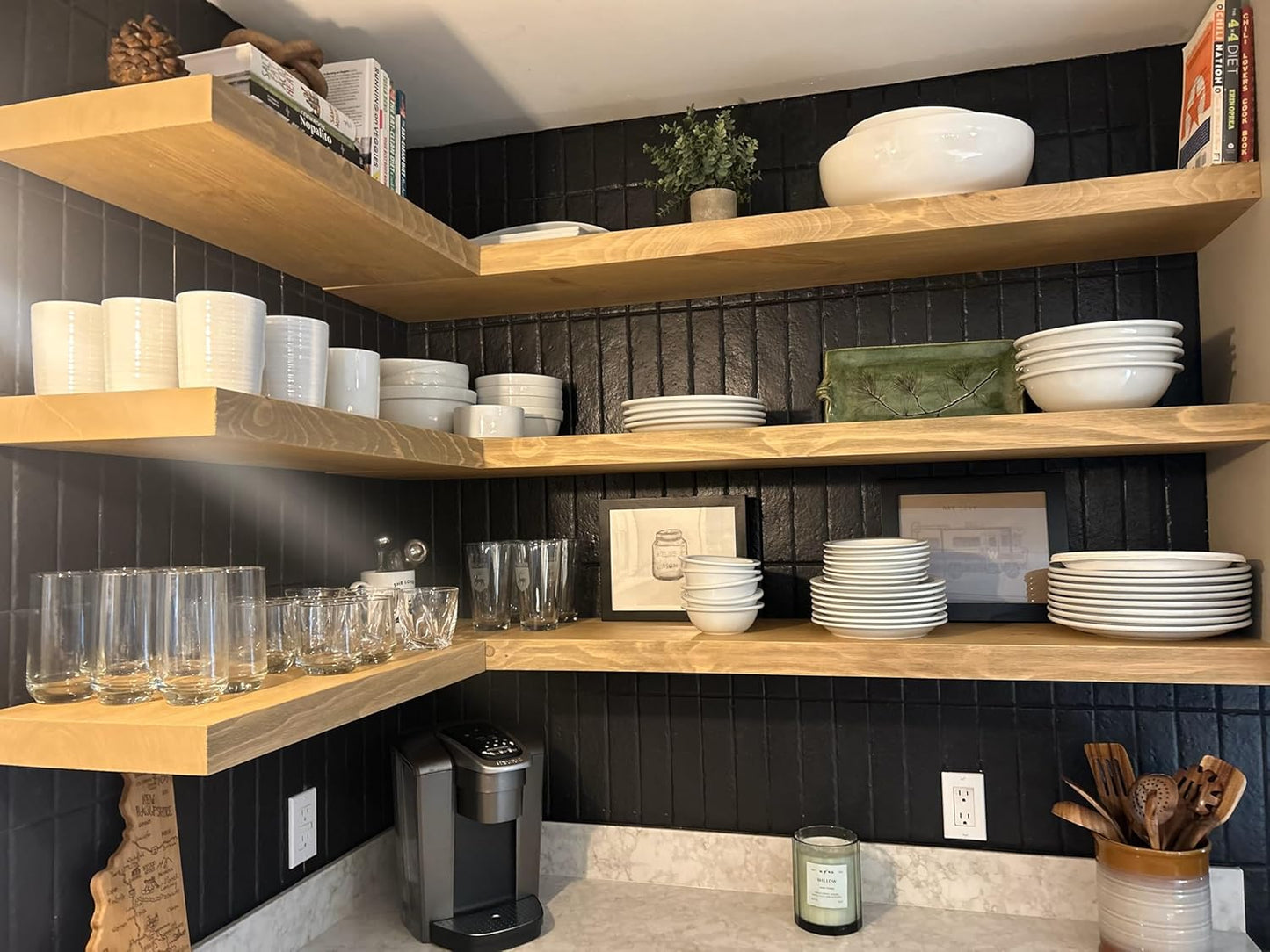 joelsantiques 42 Inch Wooden Floating Shelves for Wall - 42x8x2 in - Made of Natural Wood - Heavy Duty Rustic Wall Shelves Made in USA - Perfect for Living Room, Kitchen - Beige