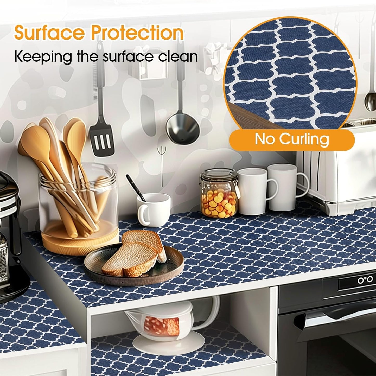 Shelf and Drawer Liner for Kitchen Cabinets Non-Adhesive, Strong Grip Non-Slip Thickened Cabinet Liners for Shelves, Waterproof Mats for Dresser Cupboard, Blue, 17 in x 10 Feet