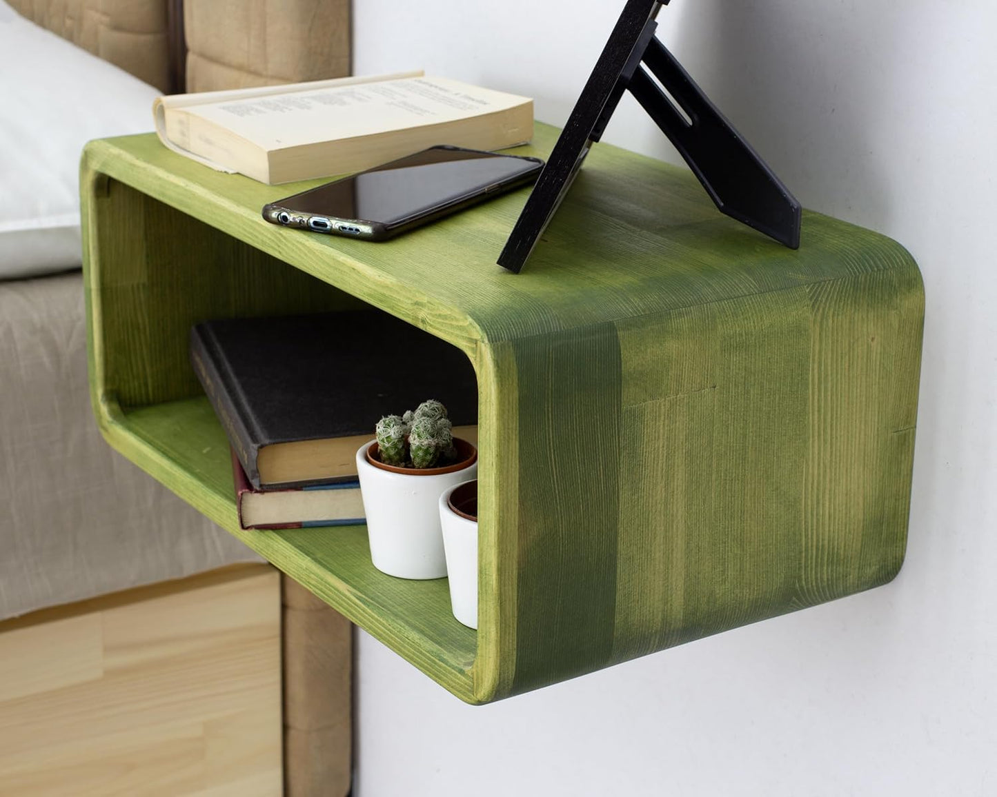 Floating Nightstand Wooden, Bedside Table, Nightstand Shelf, Handmade, Wall Mounted Bedside Shelf, Minimalist and Unique Style (Jakarta)