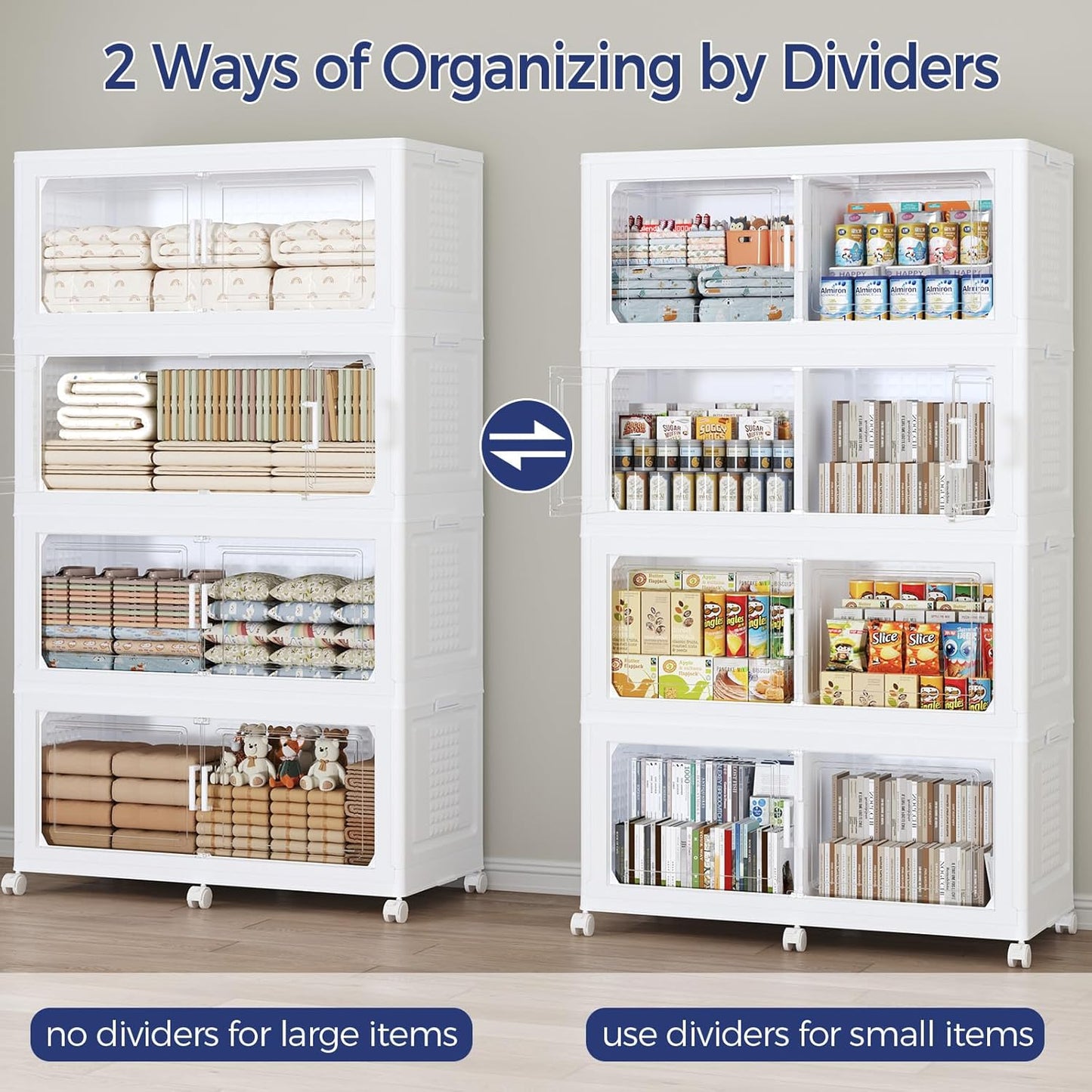 200GAL Extra Large Storage Bins with Lid, 800Qt Stackable Closet Organizers and Drawers, Collapsible Storage Bins with Wheels, Folding Containers for Home, Kitchen Office, 5Pack White