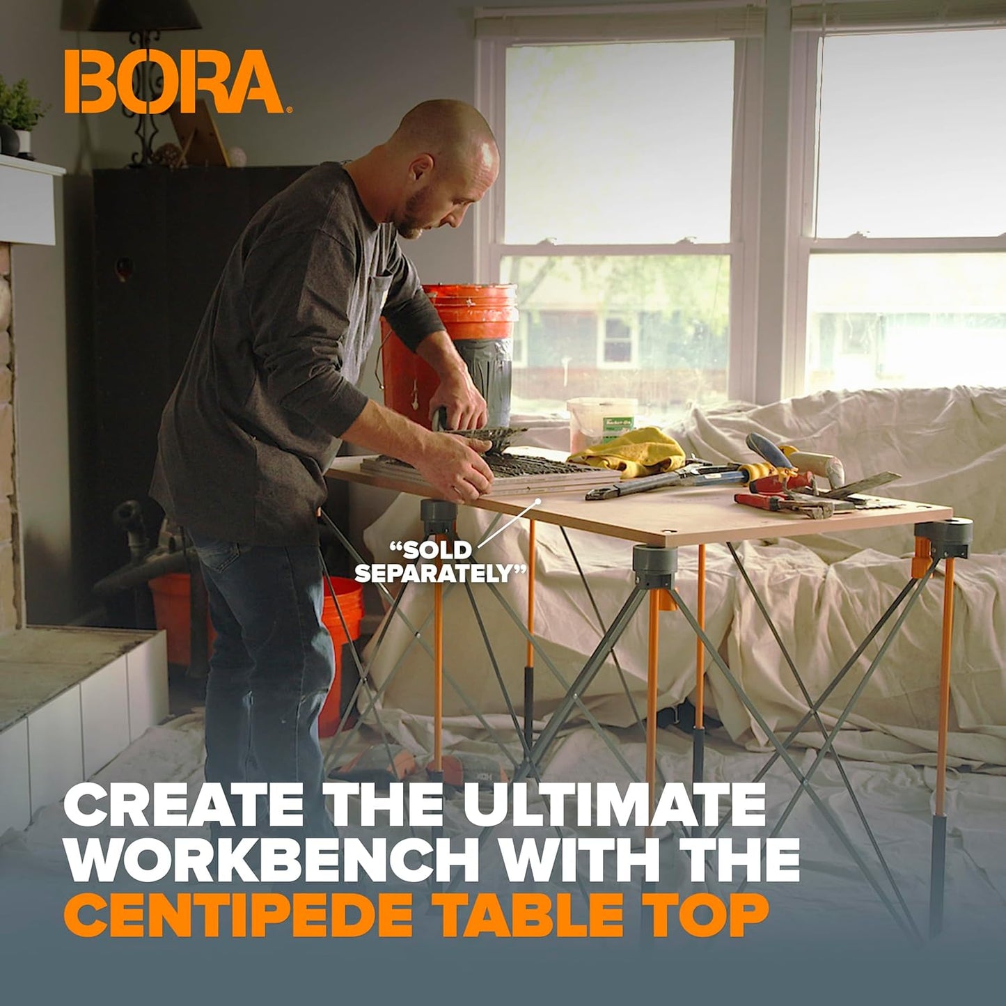 Bora Centipede 2 ft. L x 4 ft. W x 2.5 ft. H Folding Work Table Steel 1500 lb. capacity Gray/Yellow
