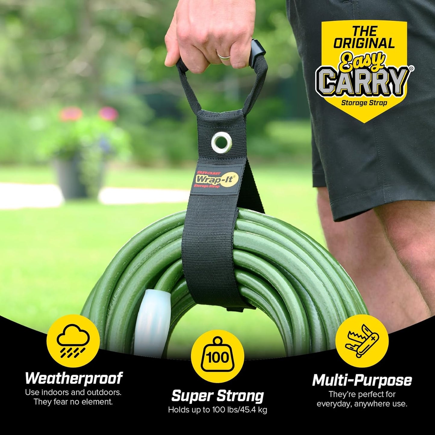 Easy-Carry Wrap-It Storage Straps - 28” (2-Pack) Black with Grommet - Cord Wrap and Hose Organizer for Your RV Tool Kit