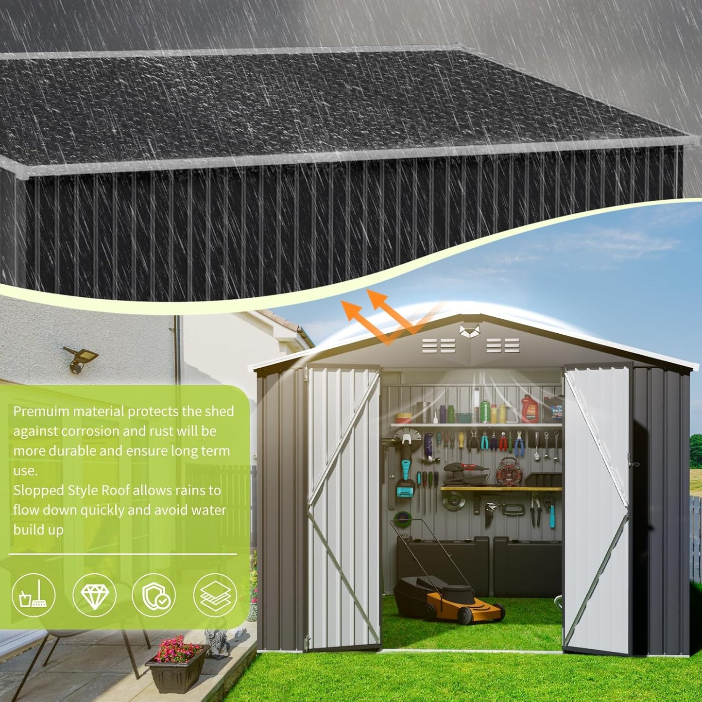 Metal Storage Shed,Outdoor Storage Building 10x14,Large Backyard Sheds with Lockable Doors,Waterproof Outside Storage Shed