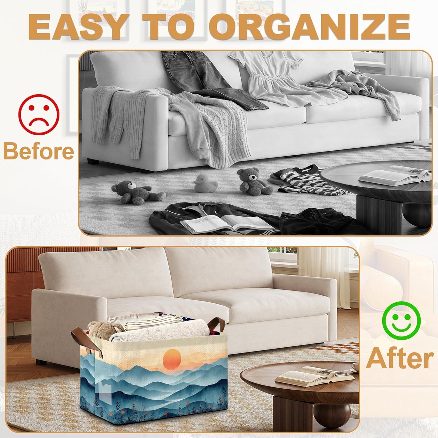 Storage Bin with Handles, Sun Mountains Collapsible Laundry Baskets for Books, Laundry - Use in Nursery, Closet Organizers and Storage, Blanket Basket