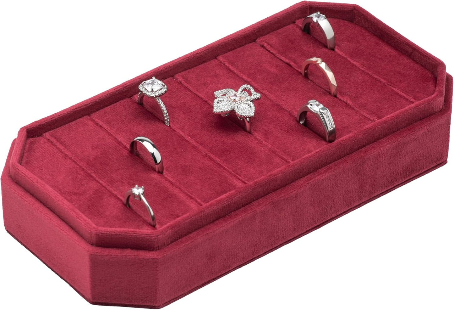Velvet Ring Organizer Display Tray Jewelry Box Earring Holder Case for Wedding Birthday Christmas Day (Red)