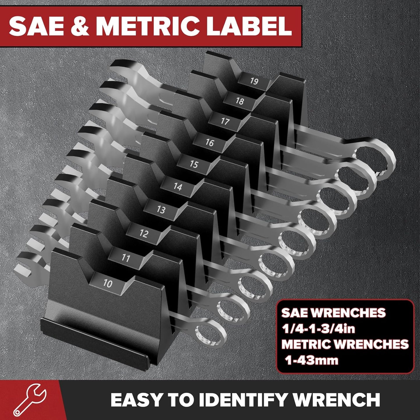 40PCS Magnetic Wrench Organizer Wrench Holder - Wrenchs Tool Organizers for Tool Drawer Storage, Wrenchs Storage Set with Metric & SAE Label, Tool Gift for Professional Mechanics Men, Black