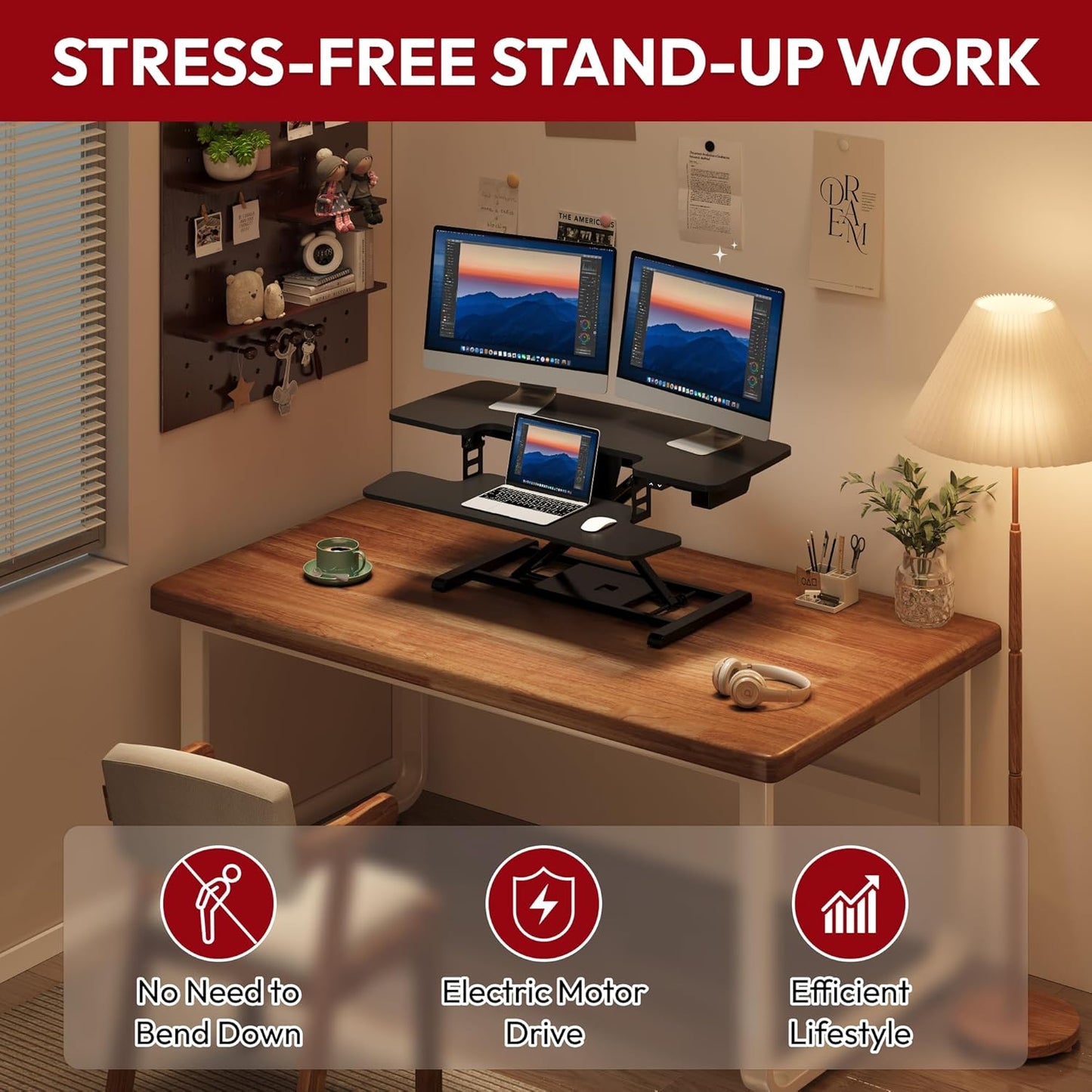 SANODESK 35" Electric Standing Desk Converter,Height Adjustable Riser for Office Home, Monitor and Laptop Workstation with Large Keyboard Tray, Black Color