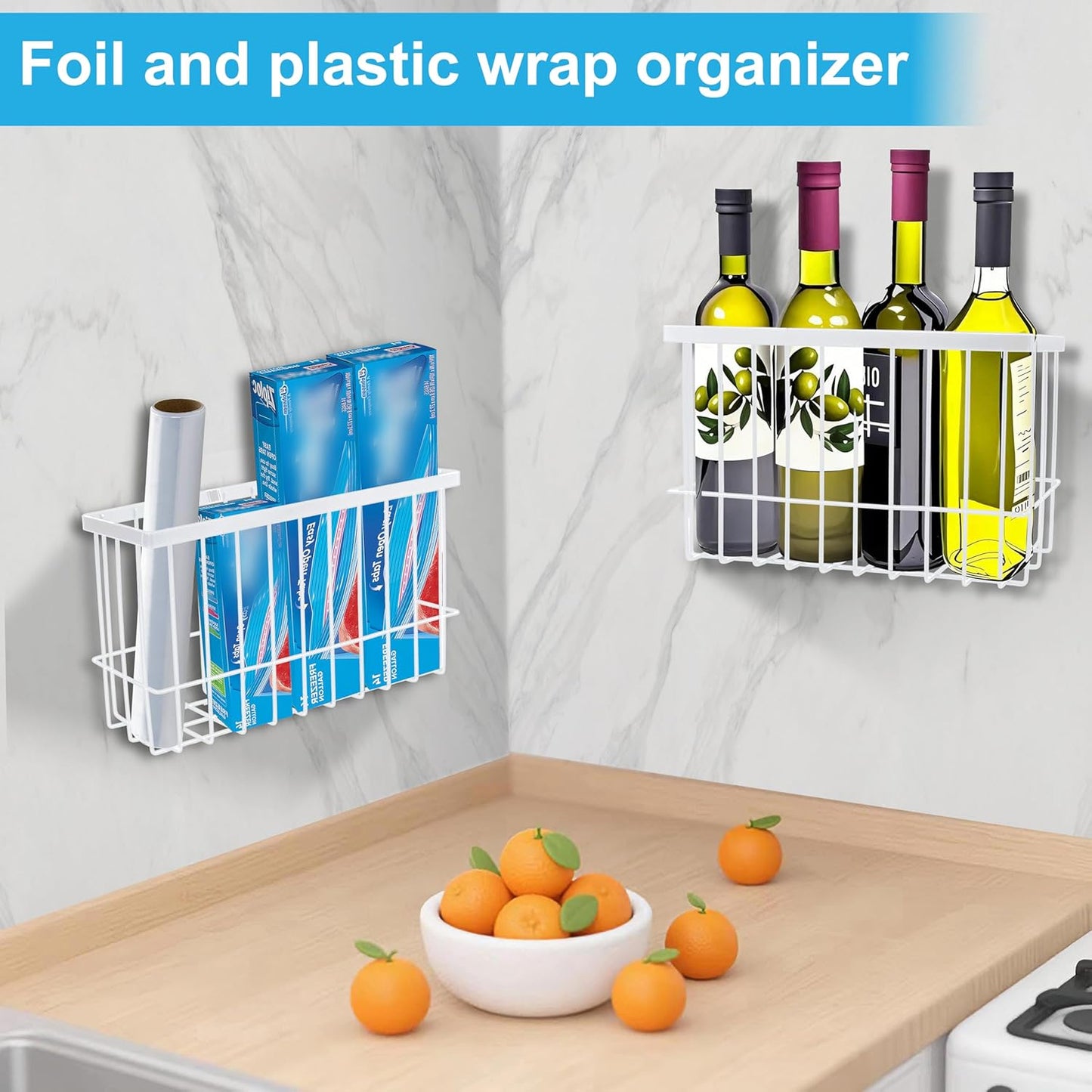 2 Pack Cabinet Organizer Storage, Over Cabinet Door Organizer with 2 Adhesive, 2 Sponges, 4 Hooks, No Drilling Space Saver Lid Organizers Inside Cabinet for Kitchen Office Bedroom (Small, Medium)