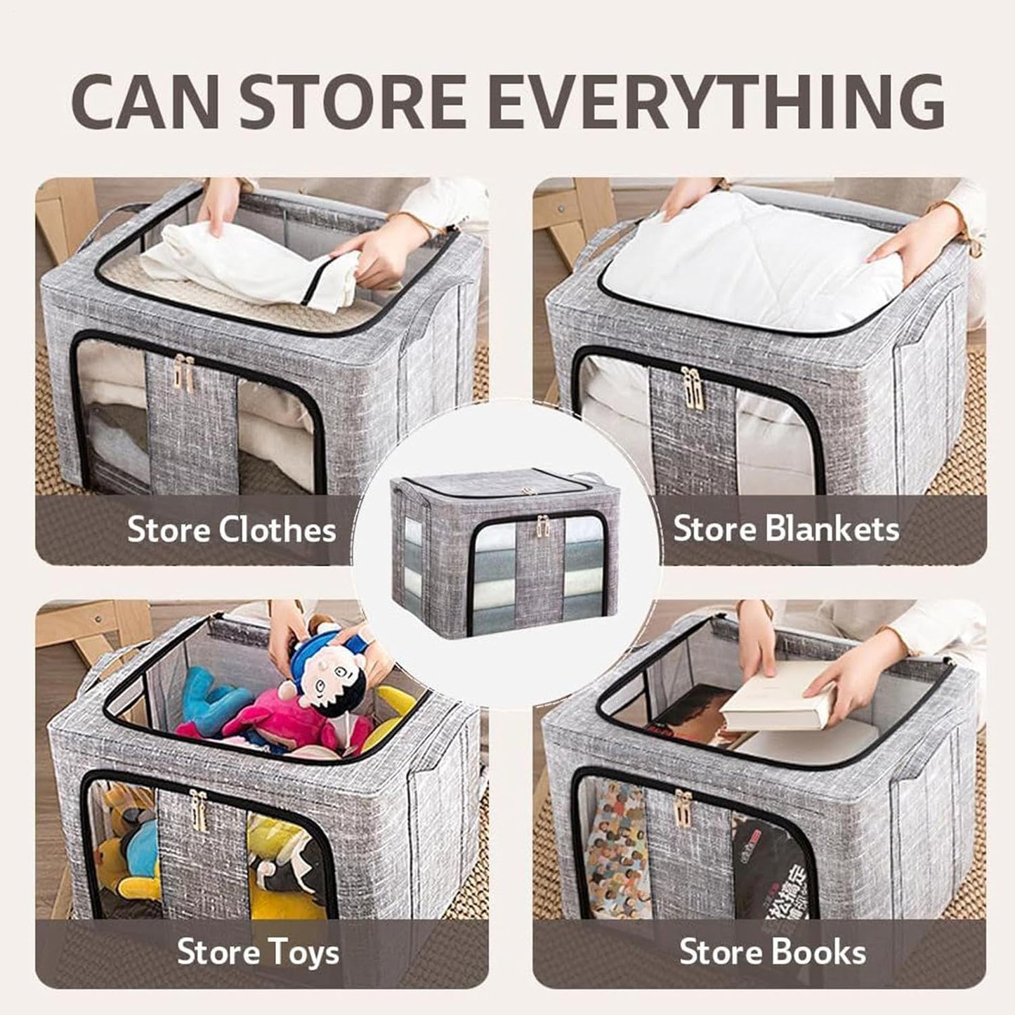 Clothes Storage Bins 50x40x33cm, 66L Waterproof Foldable Fabric Container, Ideal for Bedroom, Closet, Apartment, Home, Bed Sheets, Comforters, Toys, Garments