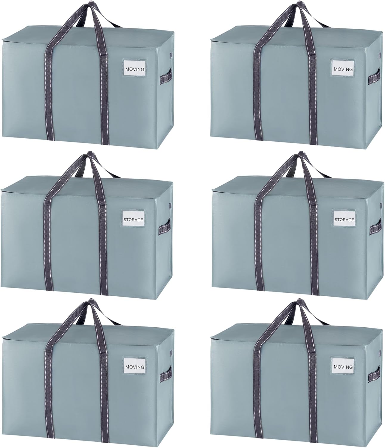 VENO 6 Pack Moving Bags and Large Christmas Storage Bins with lids. Alternative to Moving Boxes, Packing Supplies for College. Extra Large Heavy Duty Totes for Packaging (Light Blue Matte, 6 Pack)