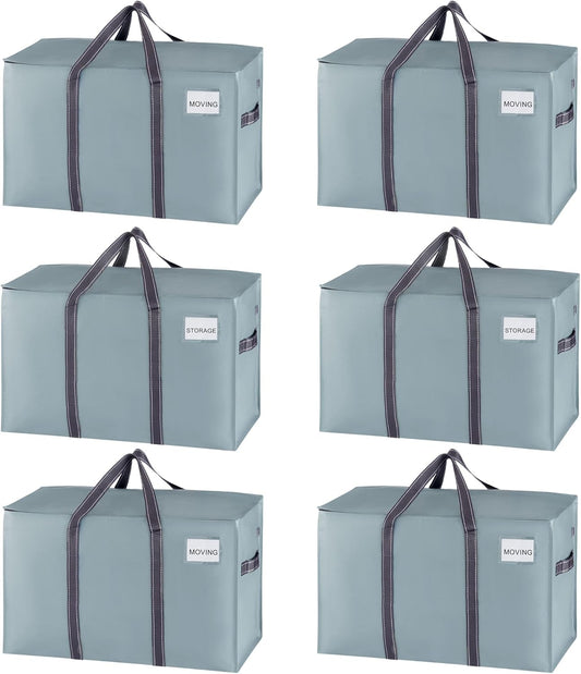 VENO 6 Pack Moving Bags and Large Christmas Storage Bins with lids. Alternative to Moving Boxes, Packing Supplies for College. Extra Large Heavy Duty Totes for Packaging (Light Blue Matte, 6 Pack)