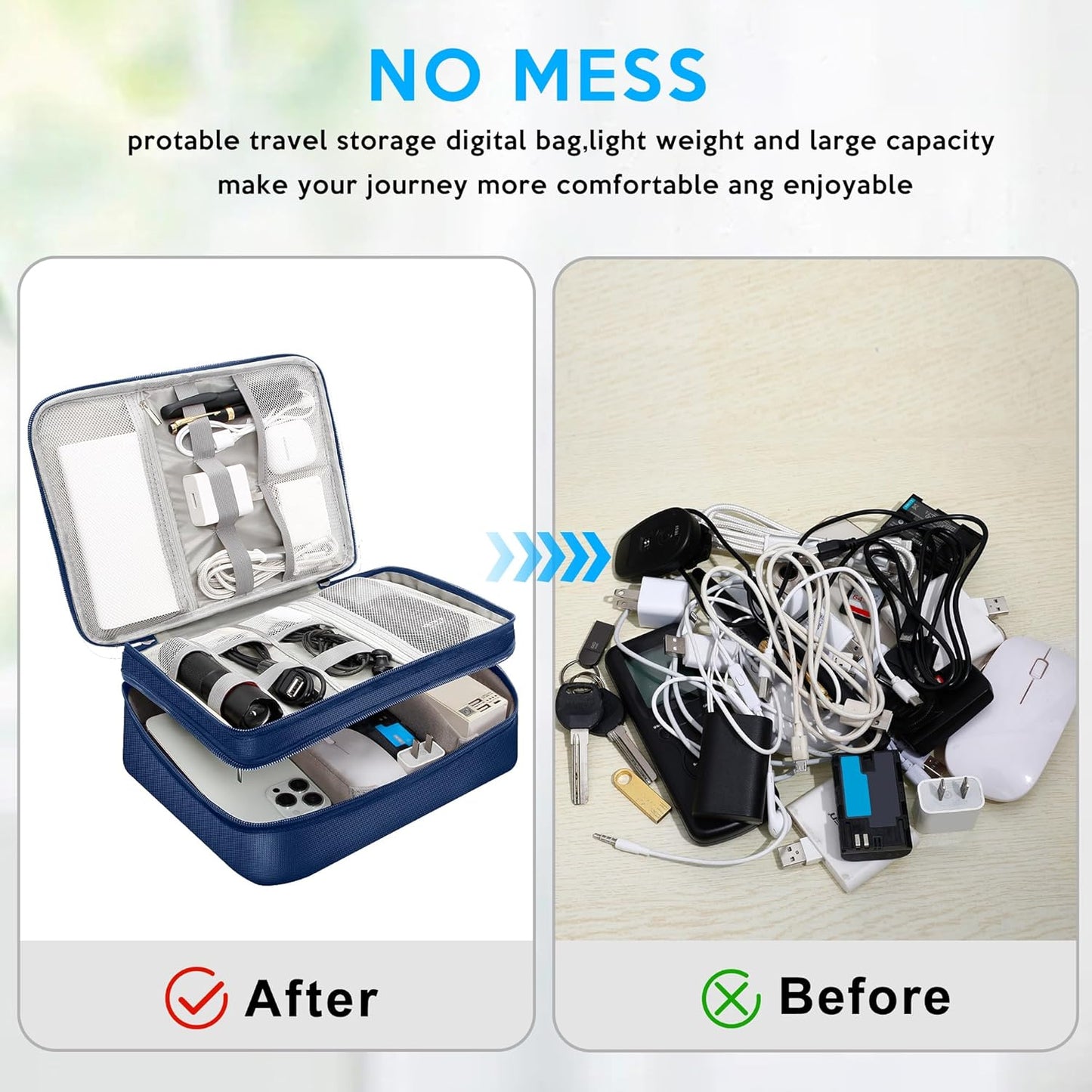 CILLA Electronic Organizer Travel Case, Travel Cord Organizer Case Portable Waterproof Cable Organizer Bag for Charger, Cord, USB, Power Bank, Earphone