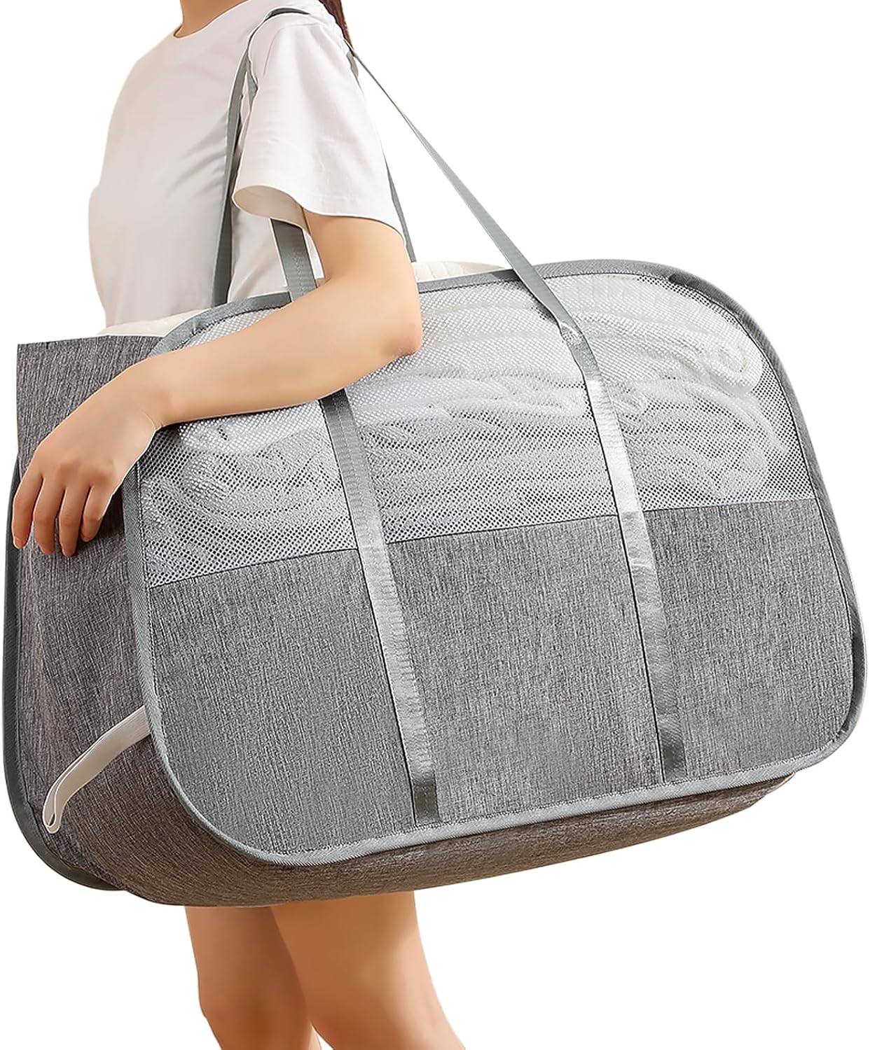 Collapsible Laundry Baskets with Easy Carry Handles, 95L Clothes Hamper for Storage, Foldable Laundry Basket Tear-proof, Large Pop Up Hampers for Laundry, Bedroom, Bathroom, Dorm Grey