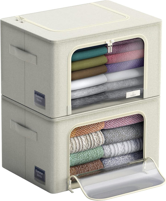 Sorbus Storage Bins with Metal Frame - Stackable & Foldable Clothes Organizer Bags - Oxford Fabric Storage Containers with Large Clear Window & Carry Handles Organization for Bedding Linen & Clothing