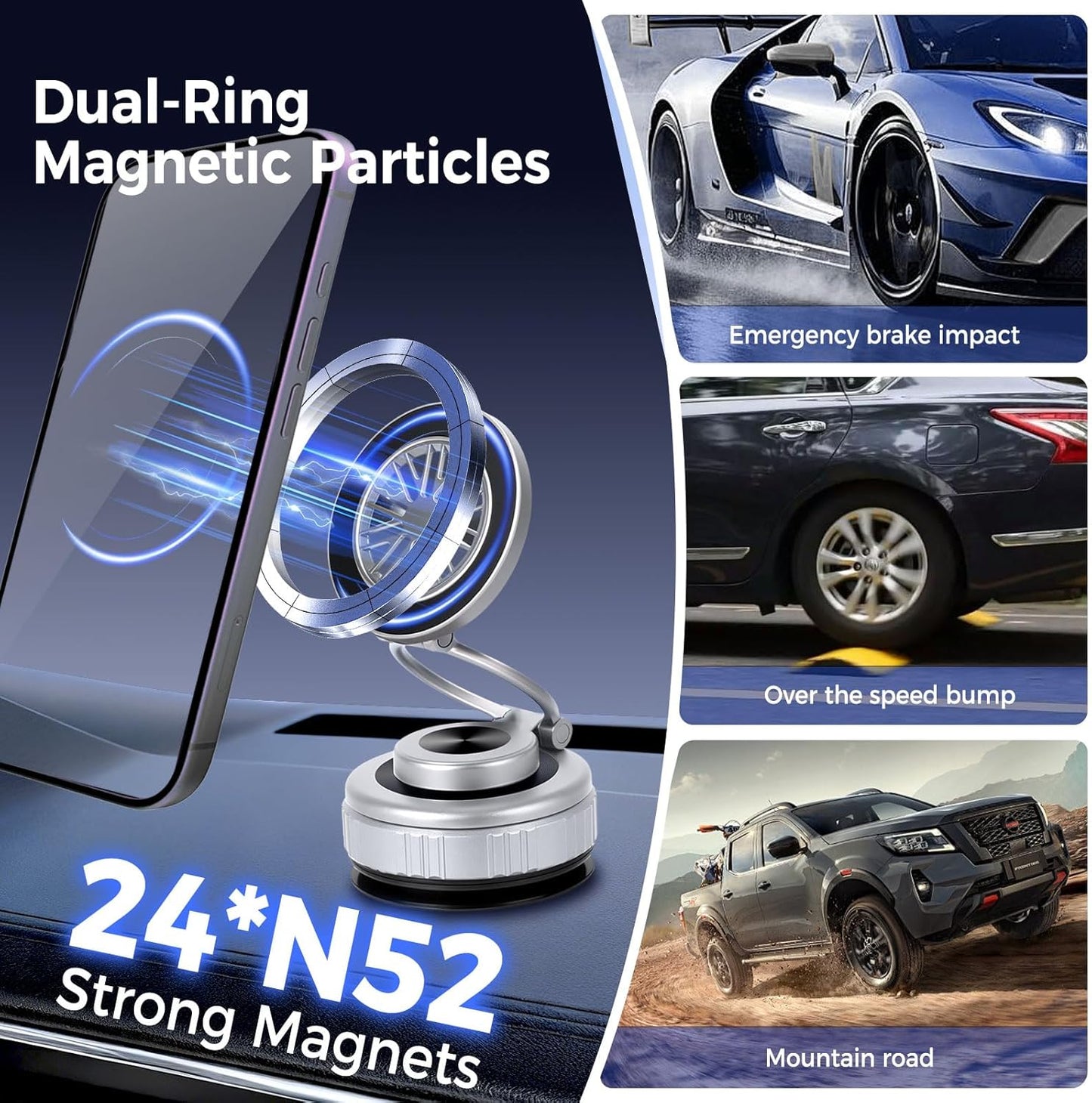 2026 Upgraded 360° Nano Gel Vacuum Magnetic Car Phone Holder,Reinforced Ultra Suction Cup Pocket Size Foldable Phone Mount for Dashboard/Gym/Mirror MagSafe iPhone Air 17 16 15 14 13 12 Pro Max(Silver)