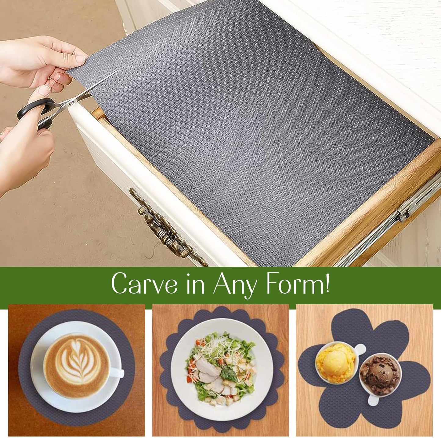 EVALAND Shelf Liners for Kitchen Cabinets Non-Adhesive 12" x 33 FT Gray Drawer Liner Non Slip, Washable Cabinet Liner, Waterproof Shelf Liners for Cabinets, Refrigerator Bathroom Pantry Cabinet Mat