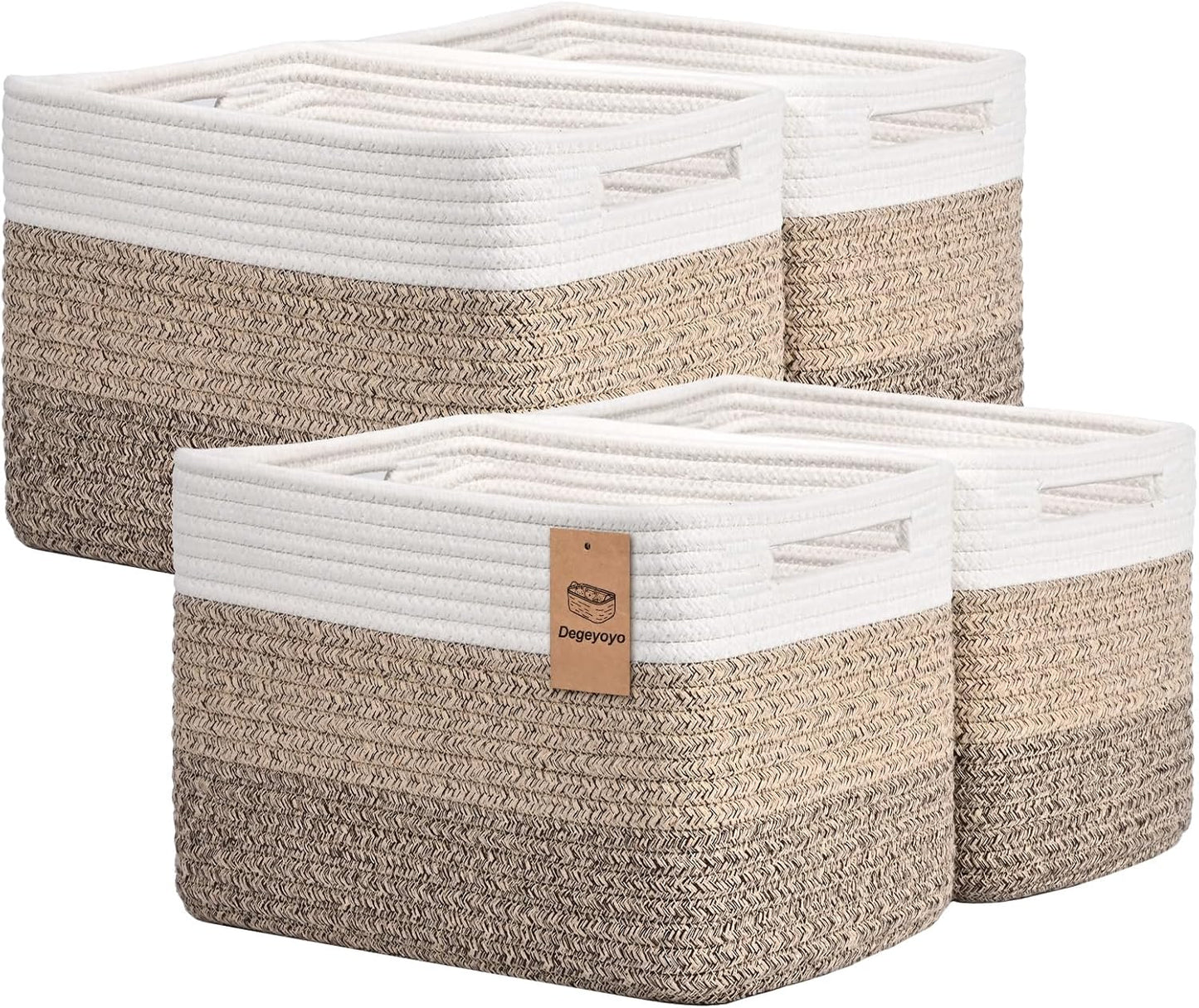 Storage Baskets for Organizing, 4 Pack Storage Baskets for Shelves, Woven Basket for Shelves, Closet Organization, Rectangle Organizer Basket Gifts Empty, 13"Lx8.7"Wx7.9"H Decorative Bins with Handles