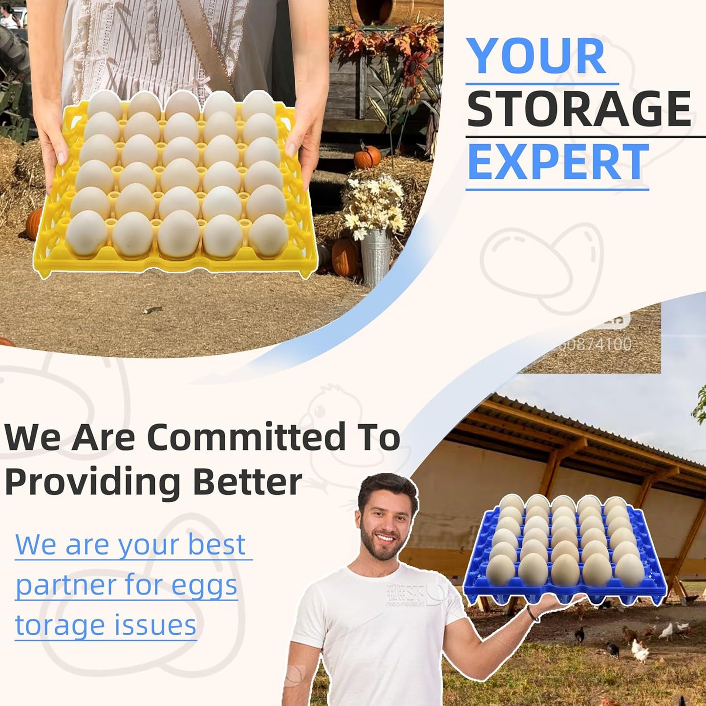 4-Pack Plastic Egg Tray Egg Crate, 30-Egg Flats for Home Chicken Farmers, Stackable & Durable, Great for Storing, Sorting & Shipping, and Reusable (4-Pack Yellow)