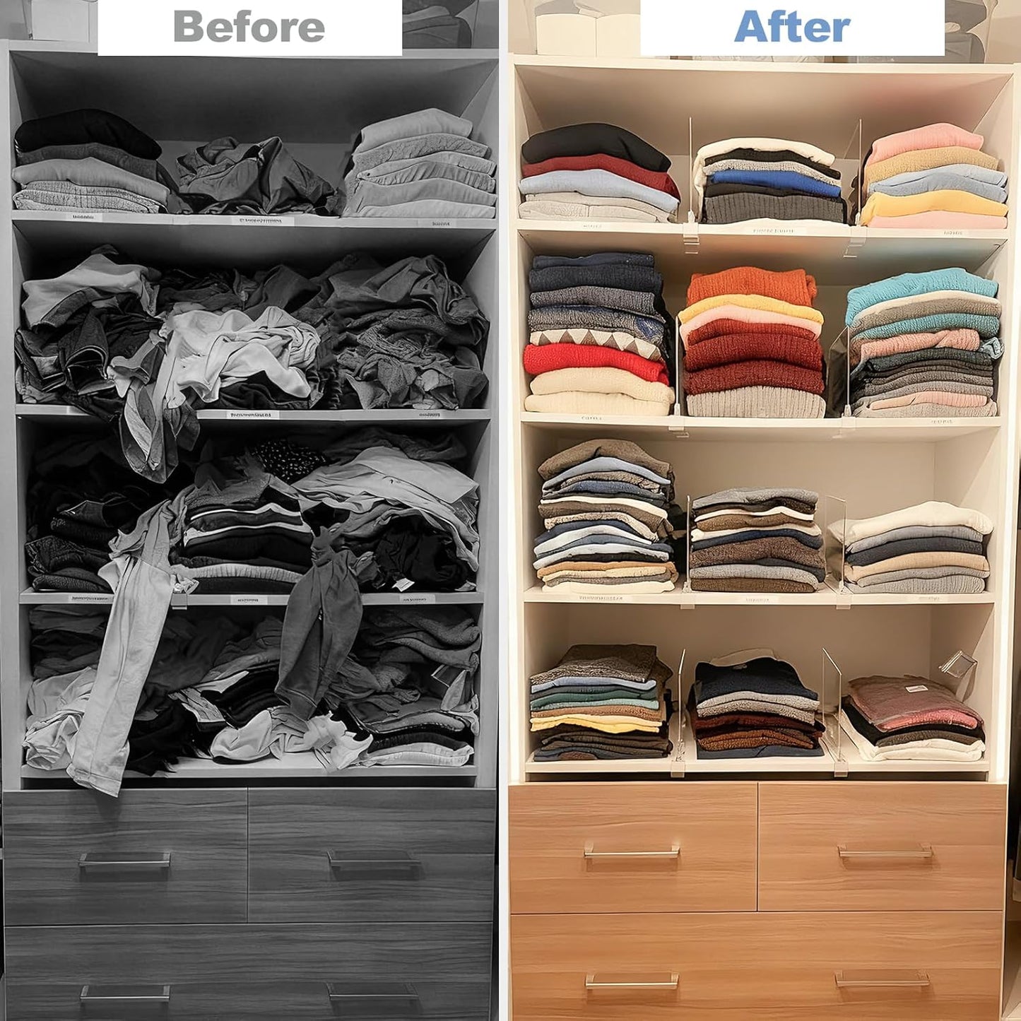 Purse Organizer for Closet Shelf Dividers: 16-Pack Adjustable Clear Acrylic Bag Storage Organizer for Handbags, Sweaters, Towels, Jeans and Shoes on Wood Shelves