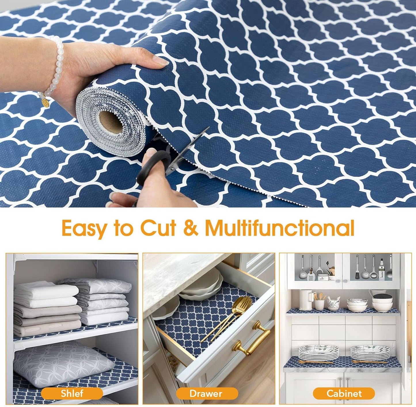 Shelf and Drawer Liner for Kitchen Cabinets Non-Adhesive, Strong Grip Non-Slip Thickened Cabinet Liners for Shelves, Waterproof Mats for Dresser Cupboard, Blue, 17 in x 30 Feet