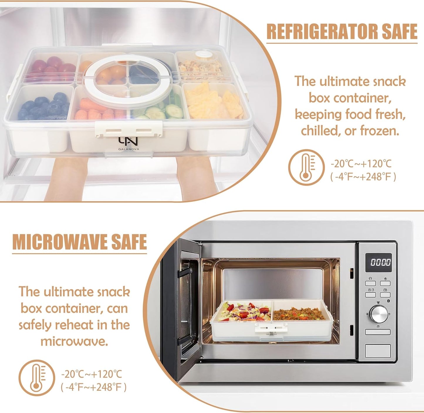 Snackle Box Container - 10 Compartments Including 2 XL, Dishwasher & Microwave Safe, Divided Serving Tray with Lid and Handle, BPA-Free, snack box (1 PCS, White, 1 Box with 2 XL Compartments)