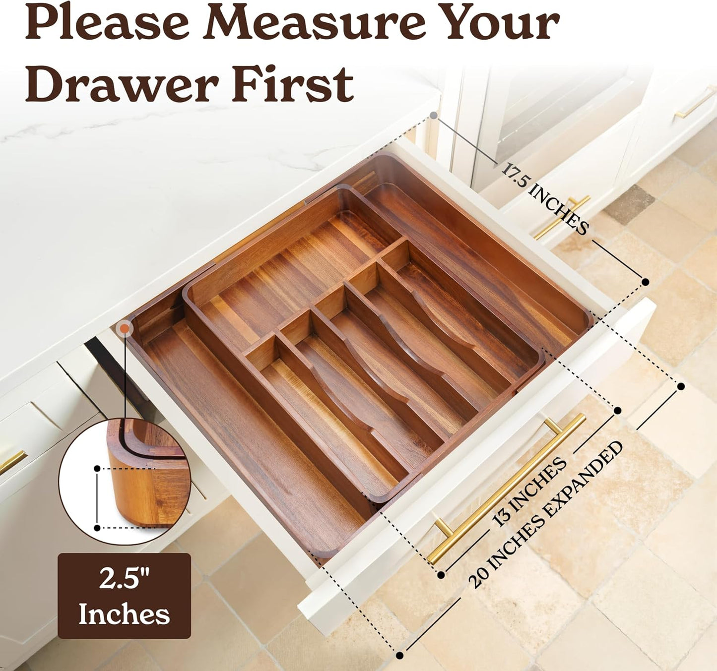 SMIRLY Silverware Drawer Organizer – Bamboo Kitchen Drawer Organizer, Adjustable Utensil Holder and Cutlery Tray, Drawer Dividers for Flatware and Kitchen Utensils