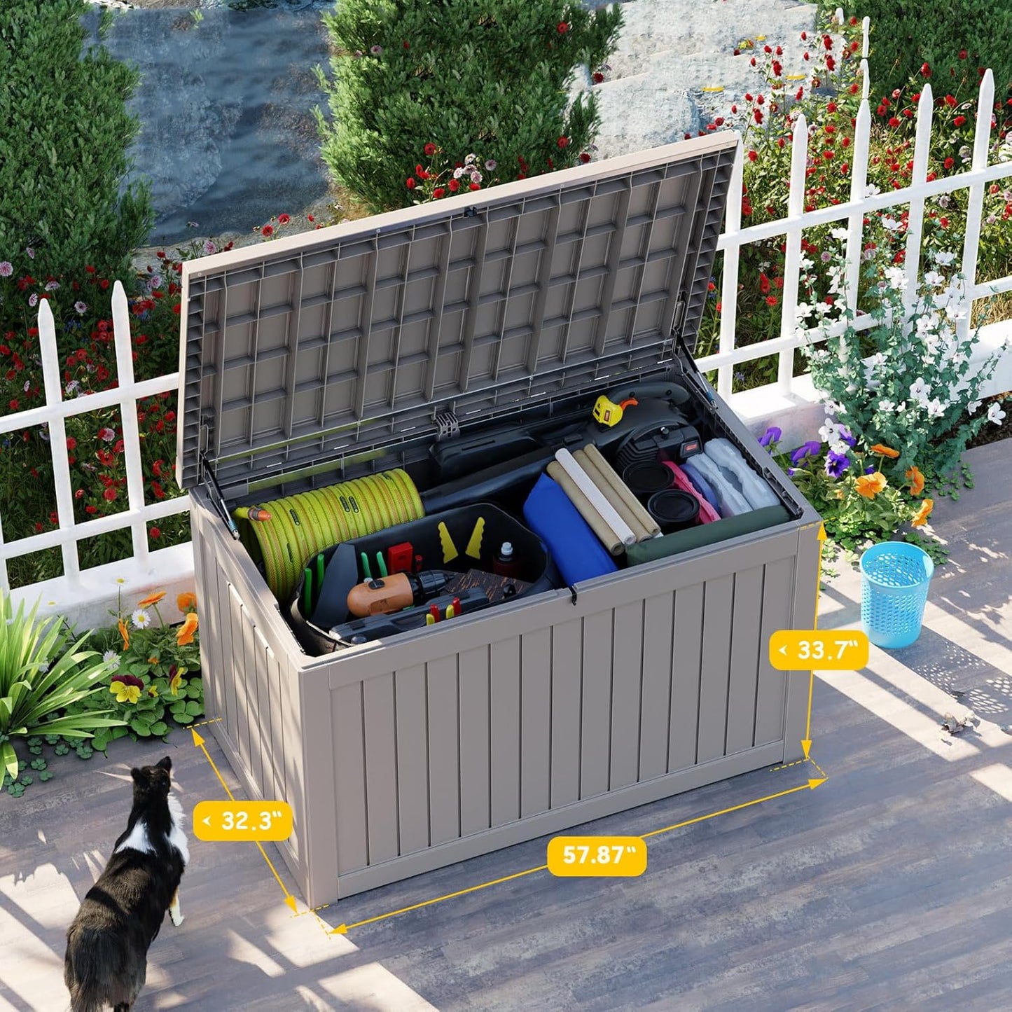 280 Gallon Resin Deck Box, Lockable Patio Outdoor Storage Box for Furniture, Garden Tools and Tools Storage, Waterproof Outside Storage Boxes - Grey