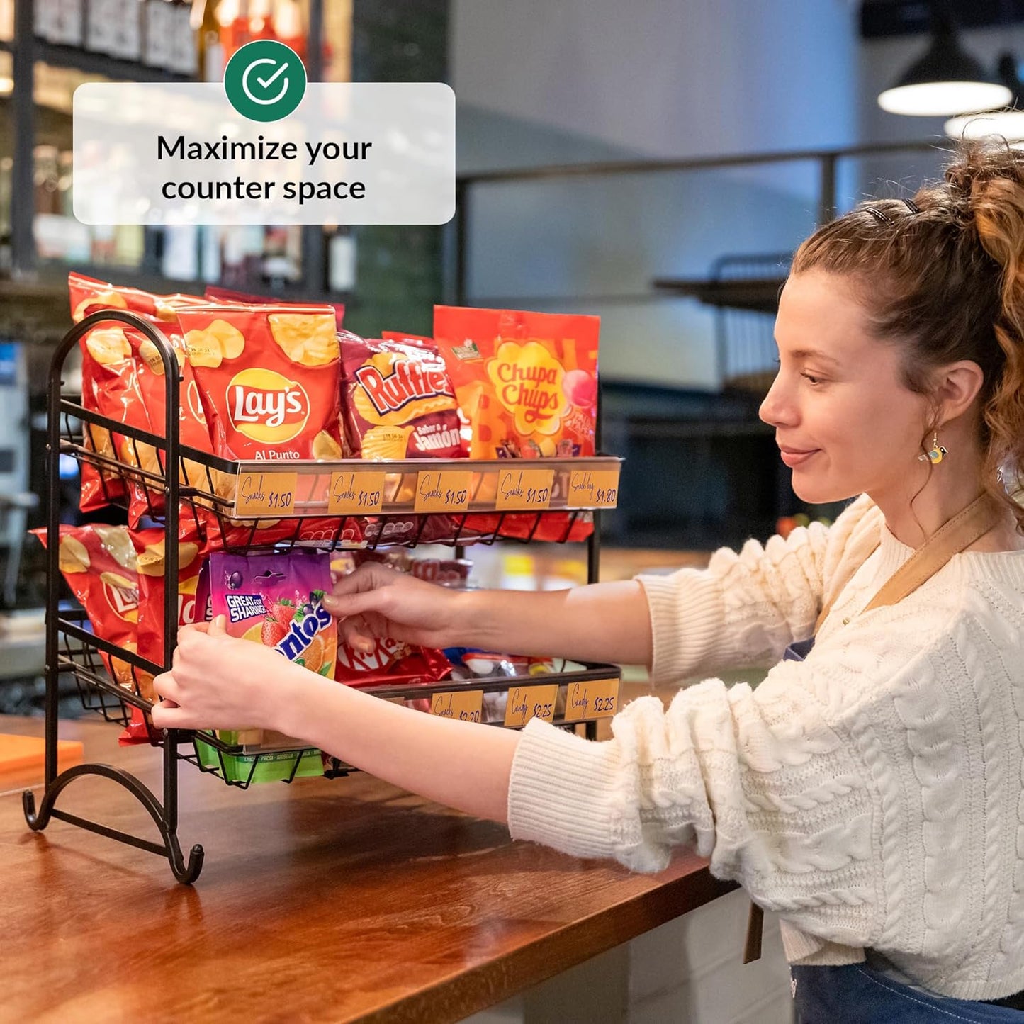 ODOXIA Candy Display Rack | Stackable Candy Organizer | Snack Organizer For Countertop | Snack Shelf And Chip Rack For Stores | Snack Display For Counter | Snack Stand For Office 2-Pack
