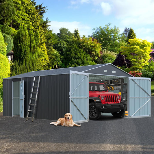 Outdoor Storage Shed 20x13 FT, Sheds & Outdoor Storage Clearance - Metal Garage Shed for Car, Truck, Bike, Garbage Can, Lawnmower - Backyard Tool House Building with 2 Doors and 4 Vents