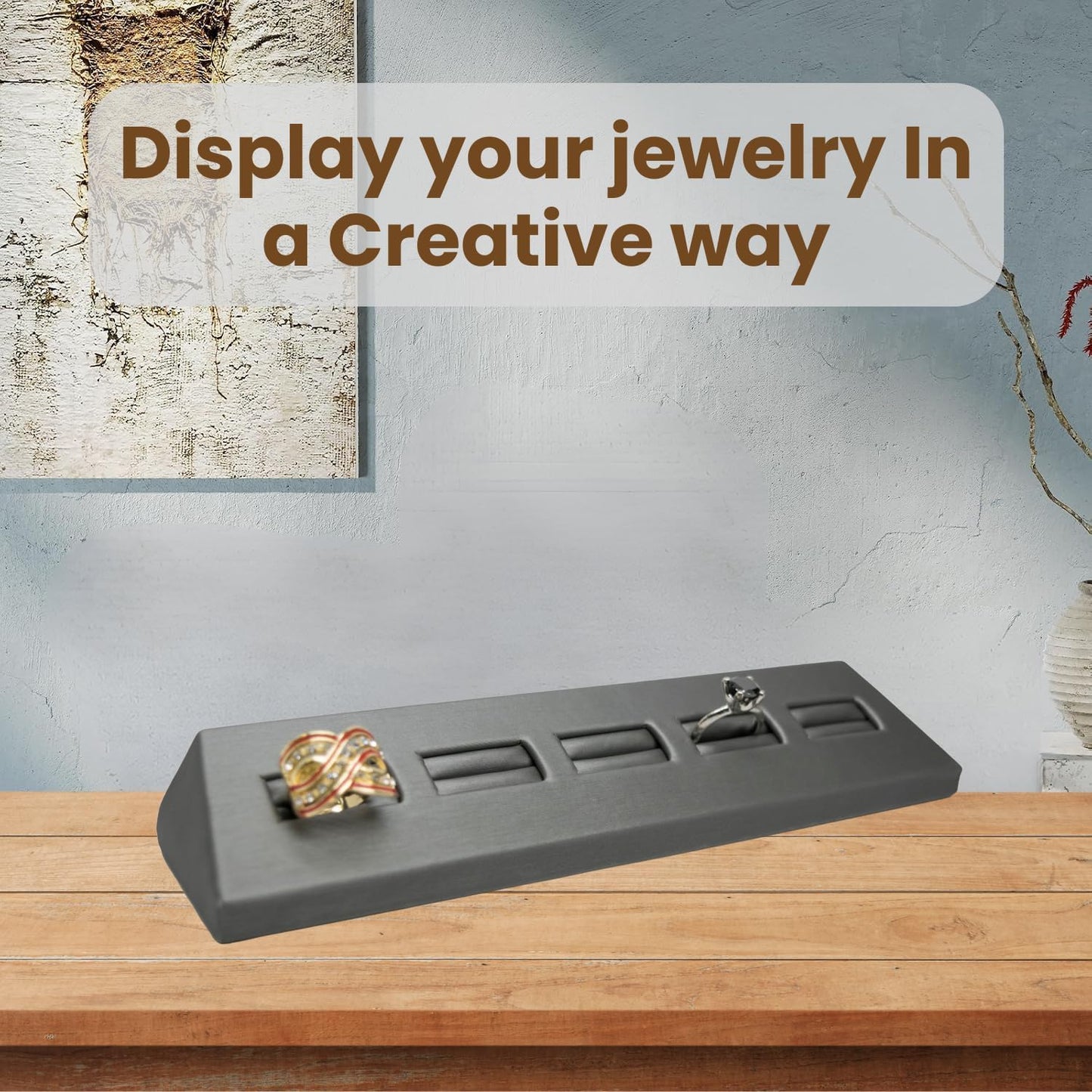Novel Box 5-Slot Silver Leatherette Rings/Earrings/Cufflinks Holder Tray 8.12x1.75x1 Inches - Ring Holder Organizer for Selling or Personal Use - Jewelry Display Trays for Special Occasions