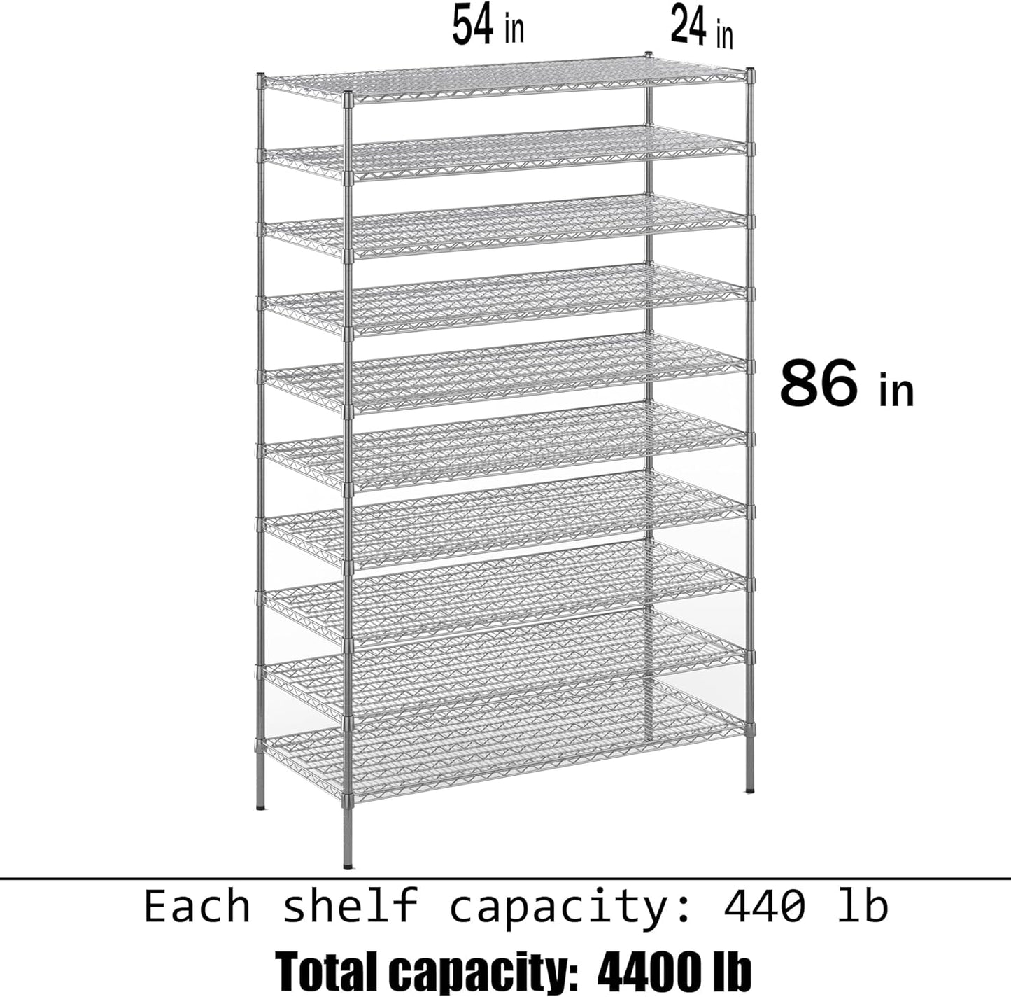 24" Deep x 54" Wide x 86" Height Wire Shelving Kit | 10-Tier | NSF Commercial Storage Rack Unit