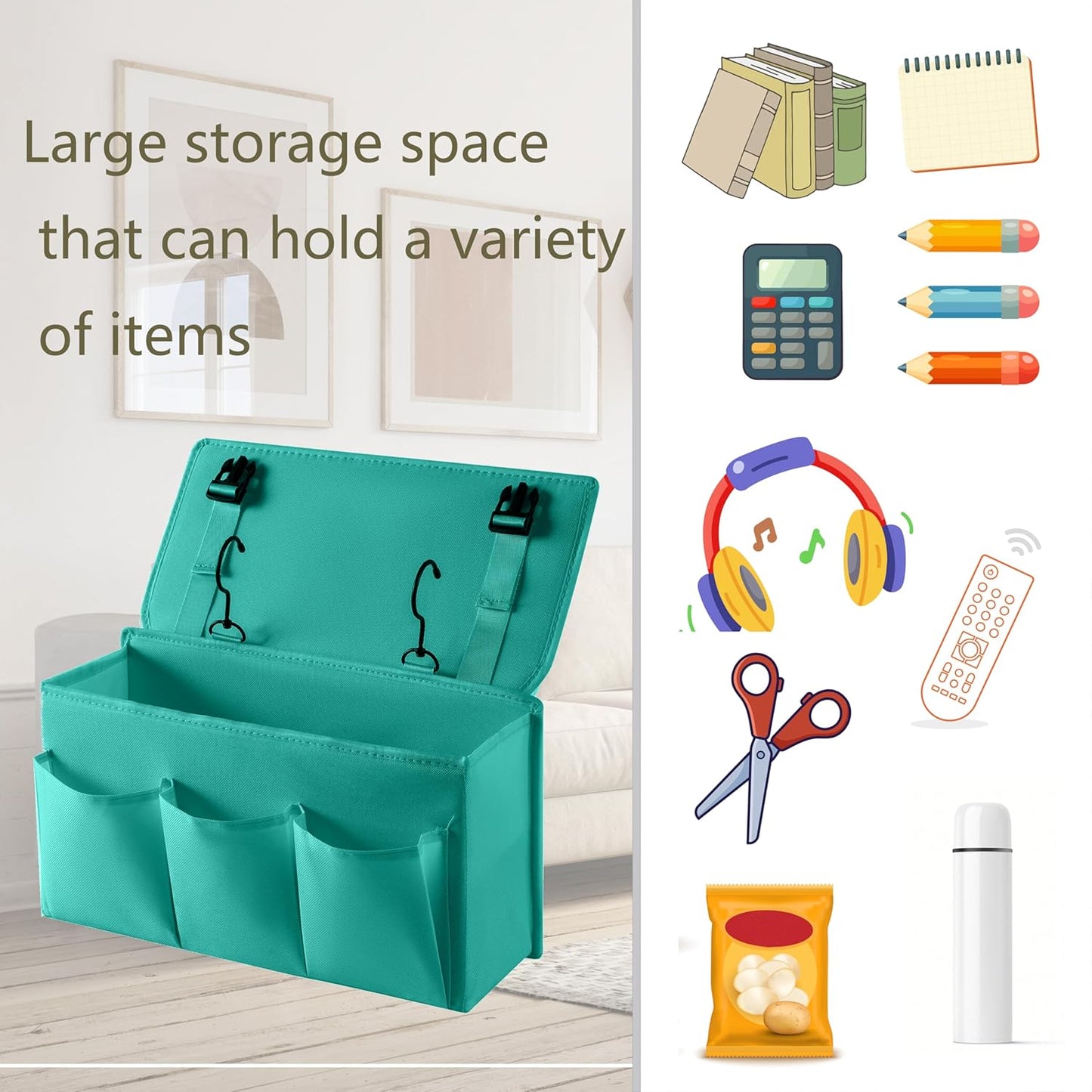 Bedside Caddy Bedside Storage Organizer,Bed Caddy With Thickened Material Suitable for Homes, Dormitories, Hospitals, Cribs, RVs，Great for Magazines,Books,Remote, Phone (Green)