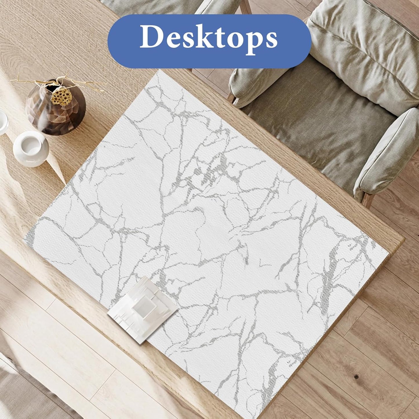 Drawer and Shelf Liner for Kitchen Cabinet: 23.6 in X 30 Ft Non Slip Waterproof Shelf Paper Non Adhesive Refrigerator Liners Silver Marble Easy Liners for Bathroom with Knife Tape Measure